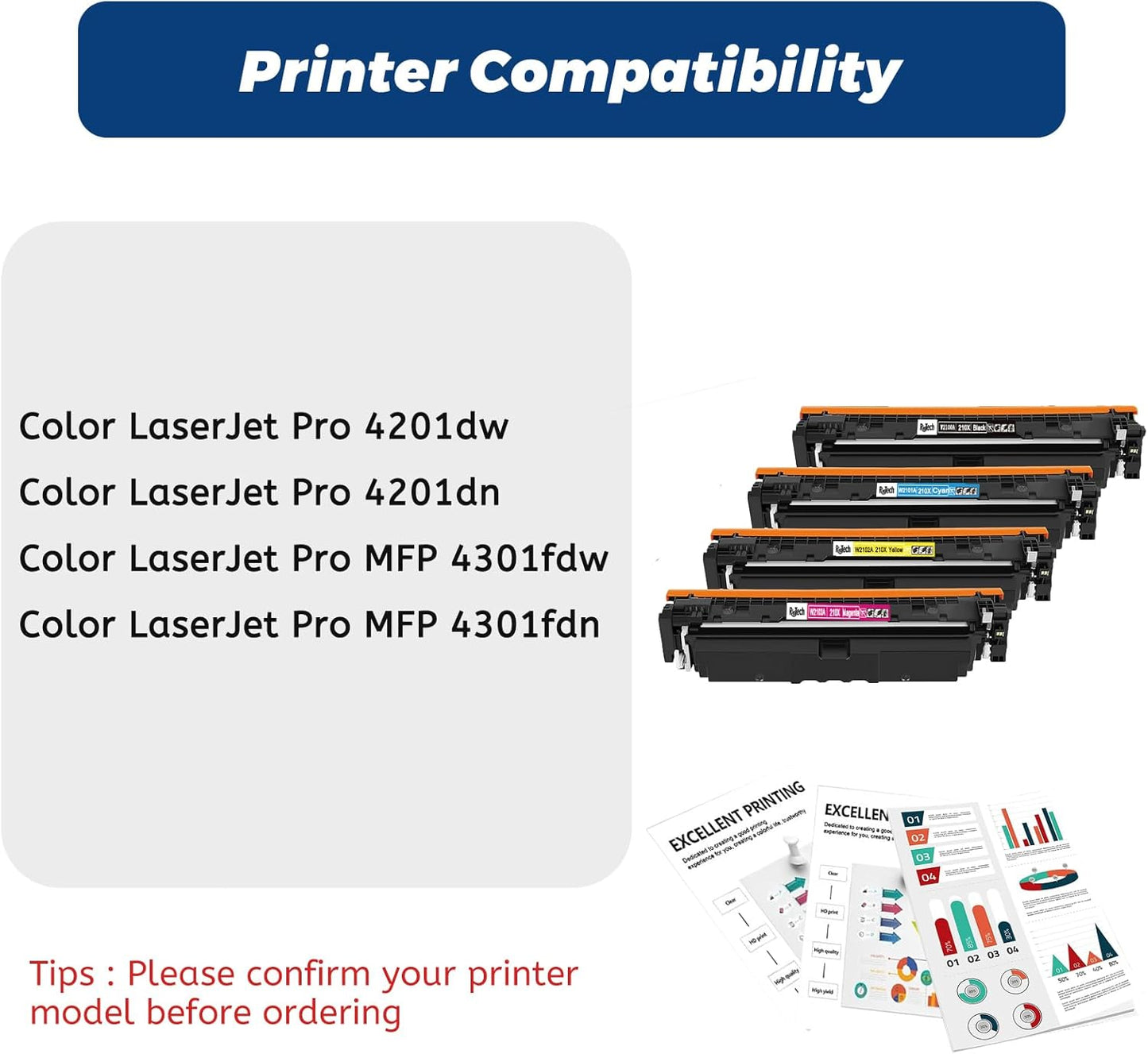 210X High Yield Toner Cartridge,with Chip Compatible for HP 210A W2100A W2100X Toner Cartridge for HP Color Laserjet MFP 4301dw 4301fdn 4301fdw Pro 4201dw 4201dn,Black Cyan Yellow Magenta,4 Pack