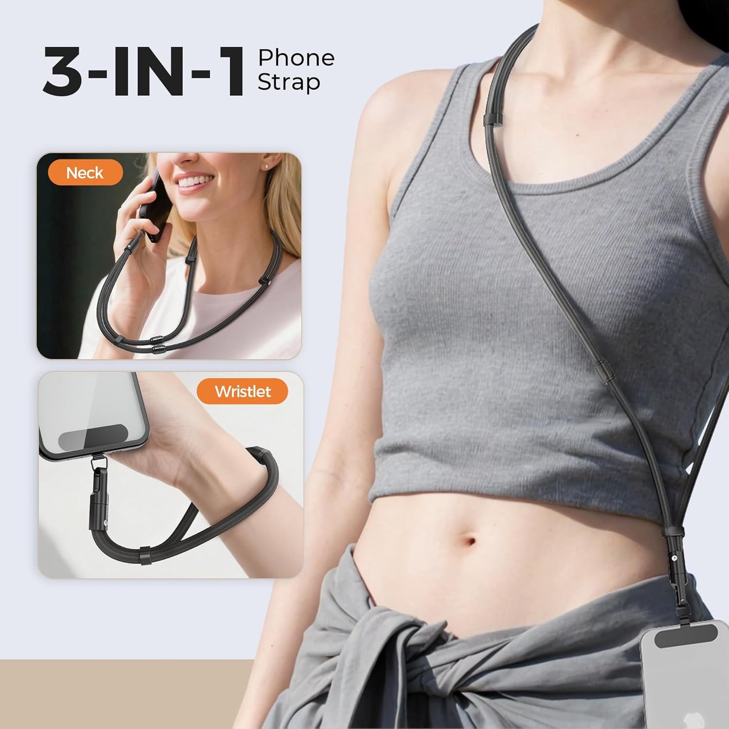 SURDOCA 3-In-1 Phone Lanyard with Tether Tab & Loop Strap, Adjustable Anti Theft Phone Strap for Crossbody, Neck, Wrist - Universal for Camera, Earphone, USB Drives, ID Badges