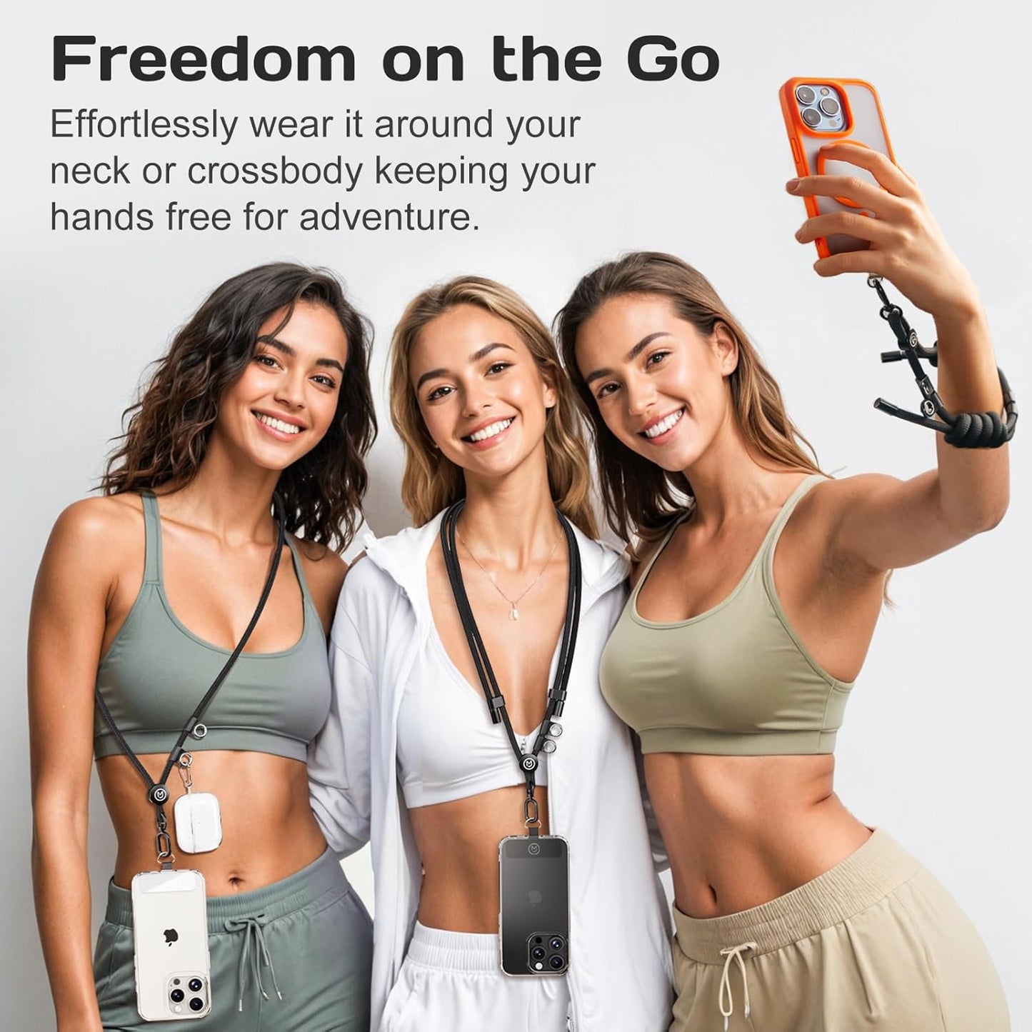 Phone Lanyard, Phone Strap, Adjustable Anti-Theft Crossbody Strap for Man & Women, Universal Cell Phone Neck lanyard, with 2 Tether Tabs, Premium Metal Buckles, Skin-Friendly, Black