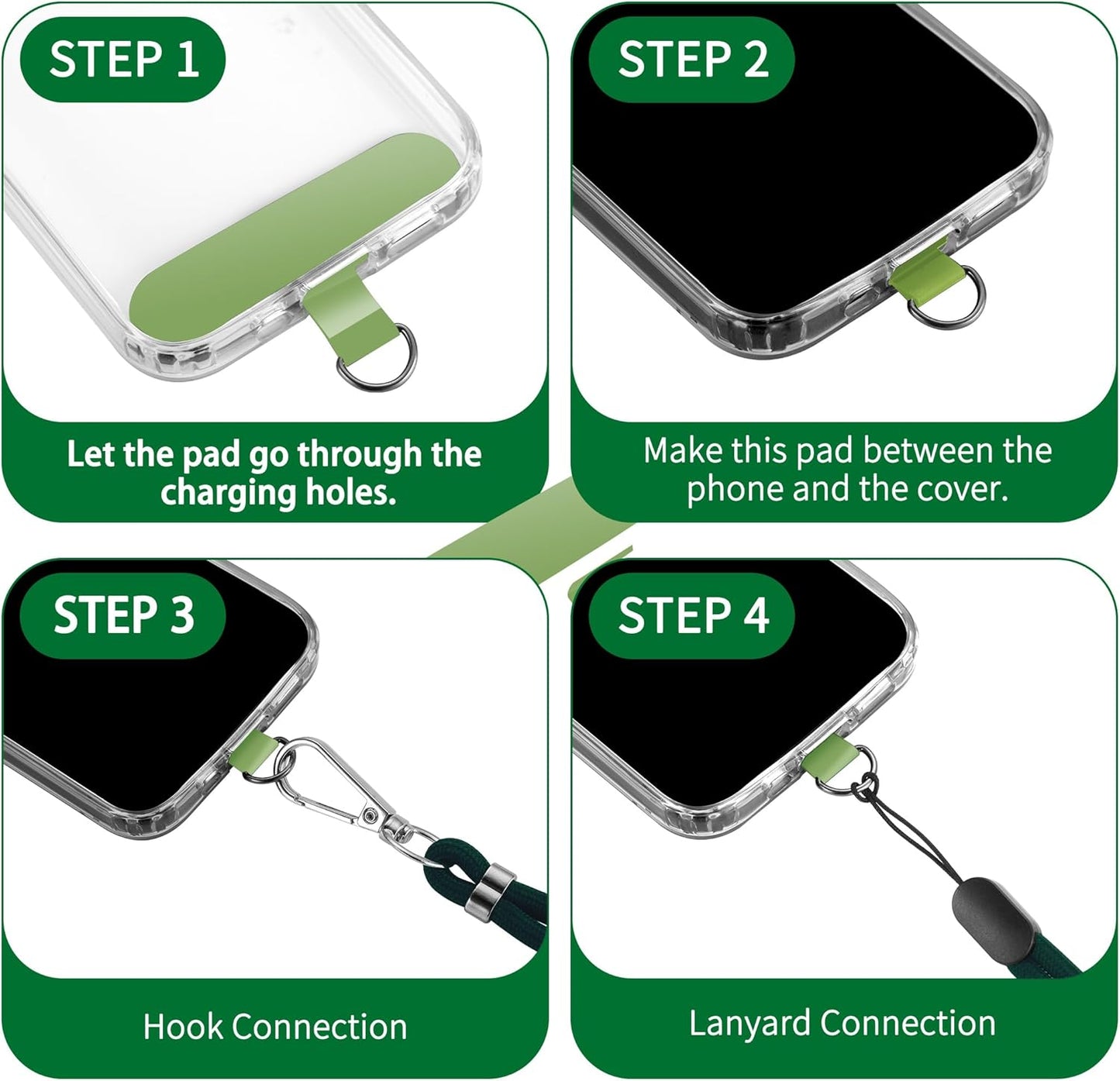 CACOE Phone Lanyard 2 Pack-1× Adjustable Neck Strap,1× Wrist Strap,2× Pads,Universal Crossbody Cell Phone Lanyards,Multifuctional Phone Lanyards Compatible with Most Smartphones(Dark Green)