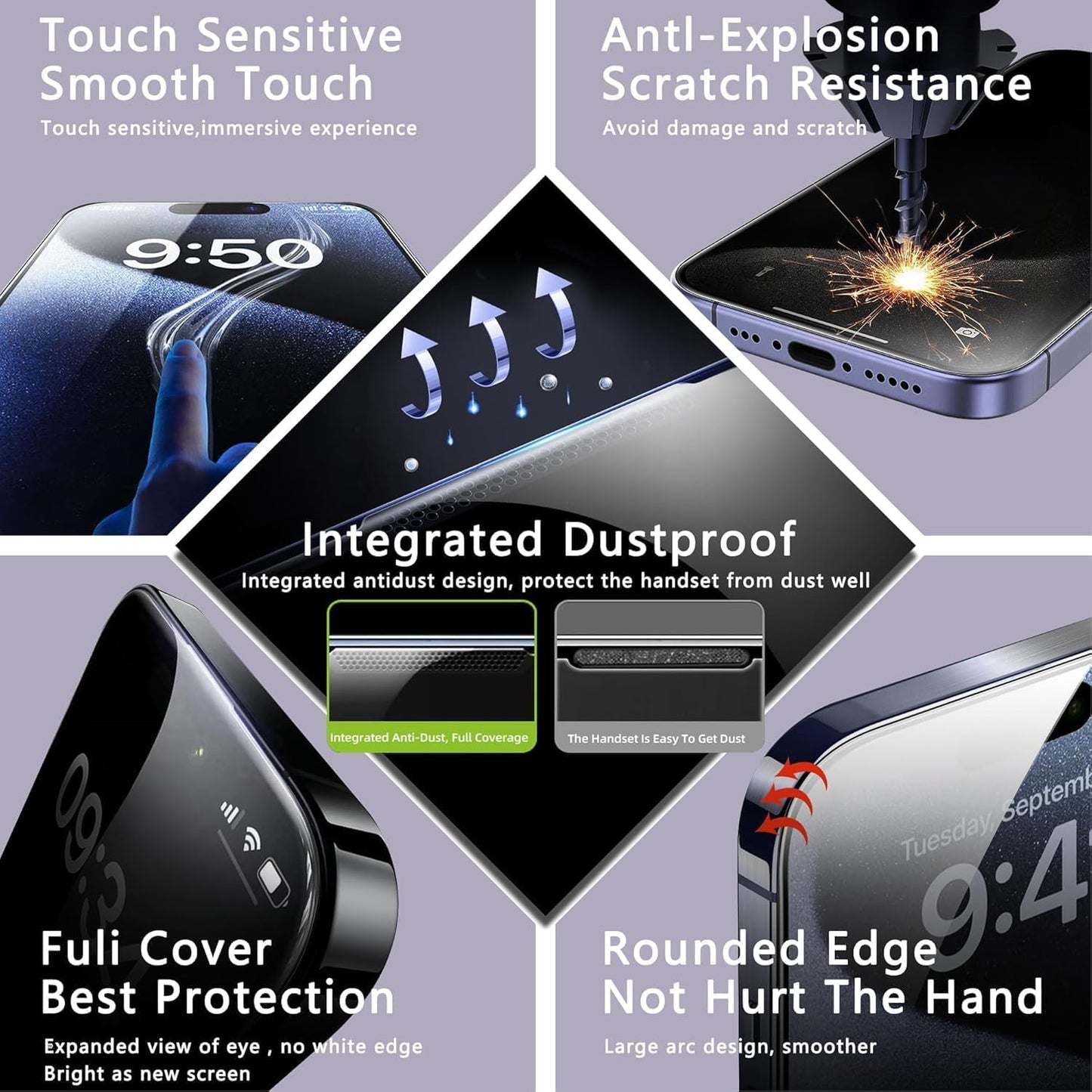 Screen Protector for iPhone 17, iPhone 16 Pro 6.3-Inch, 2 Pack, 9H Tempered Glass, HD Clear, Full Cover, Anti-Fingerprint, Easy Installation