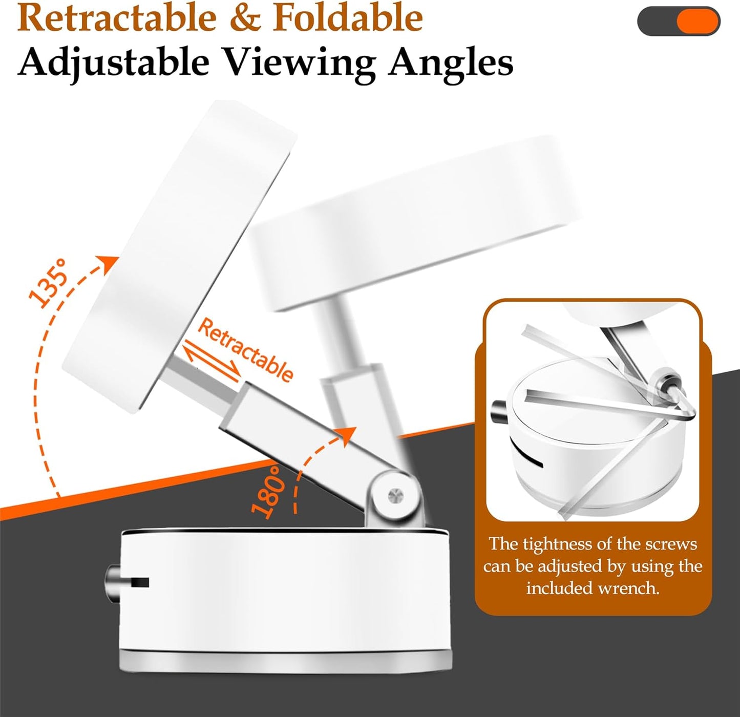 Foldable Vacuum Magnetic Suction Phone Holder,Retractable Magnetic Car Cellphone Holder,Hands-Free Portable Multifunctional Vacuum Suction Phone Mount for Car, Mirror, Gym, Kitchen (White)