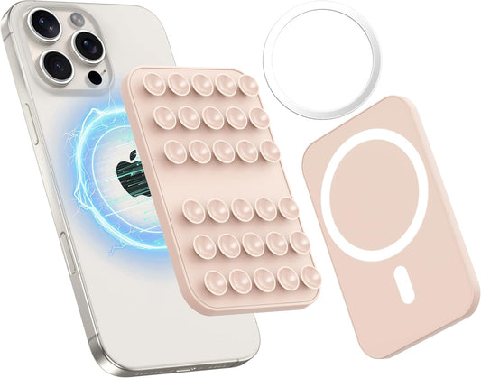 Patented Magnetic Sticky Phone Suction Grip Mount for MagSafe Case,Magnet Silicone Portable Stand Holder for iPhone 16/15/14/13/12 Series and Android, Hands-Free Selfies and Videos,Tea Milk