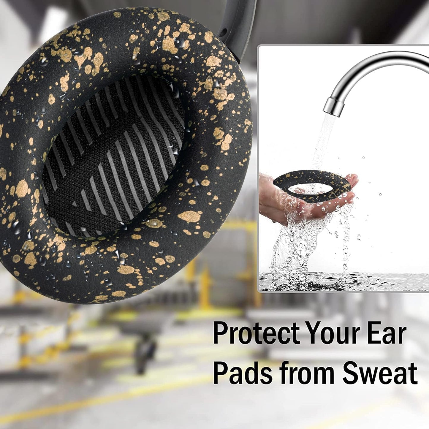 SOULWIT Silicone Ear Pads Cover Protector for Bose QuietComfort QC15 QC25 QC2 QC35 QC45/Ae2 Ae2i Ae2w/SoundTrue & SoundLink AE Headphones Cushions, Sweatproof, Easily Washable - Black Gold