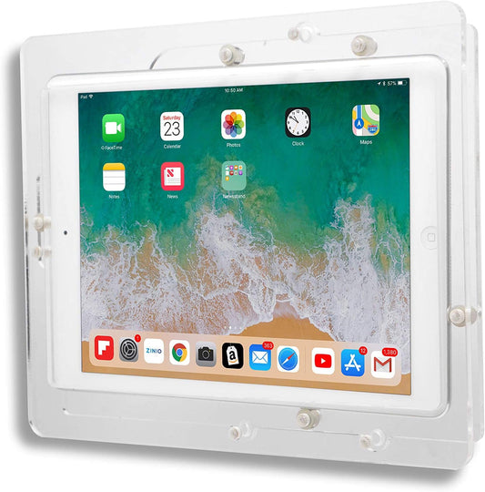 TABcare Anti-Theft Acrylic VESA Enclosure for Apple iPad Mini 1/2/3 with Free Wall Mount Kit & 90-Degree Angle Charge Cable (iPad Mini 1/2/3 8", Clear)
