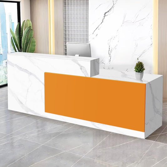 Reception Desk with Counter Modern Checkout Counter with Lockable Drawer Keyboard Tray Receptionist Desk for Office Salon Reception Table U Right 79inch/200cm