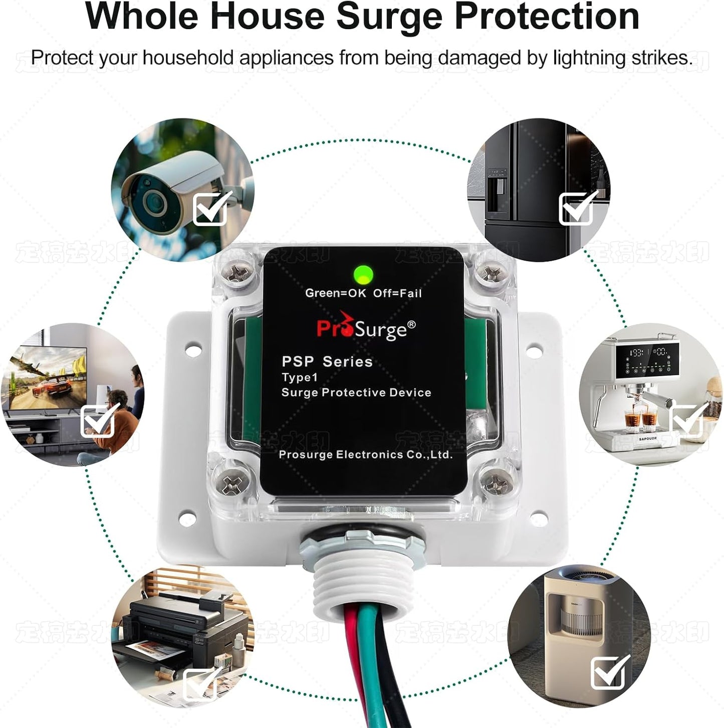 Whole House Surge Protection Device,Outdoor or Indoor,Single-Phase,3-Wire for 120/240V, 50KA(Surge Capacity per Phase),UL Listed