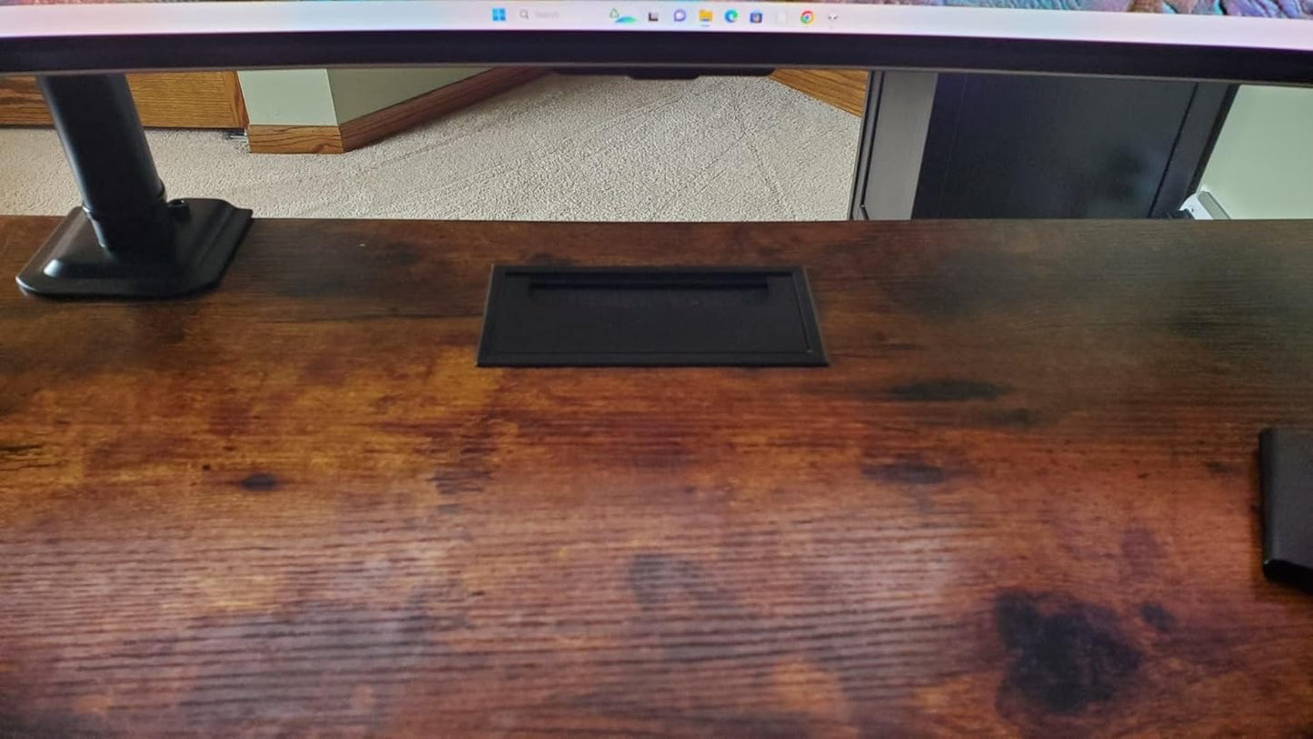 2PCS Desk Grommet Metal Rectangle Desk Cord Cable Hole Cover Grommet with Brush for Home Office Bank Computer Table (black)