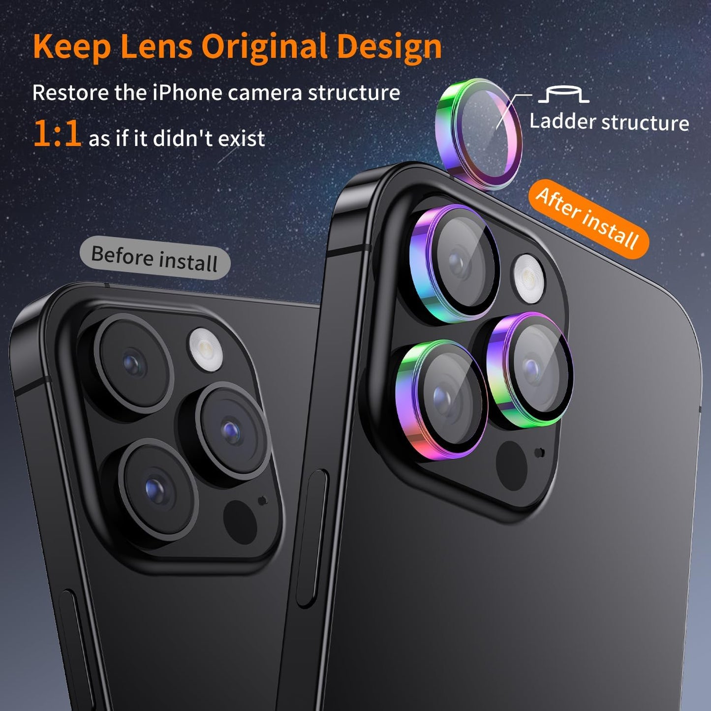 Hoerrye for iPhone 15 Pro Max/iPhone 15 Pro Camera Lens Protector [3+1] [Keep Lens Original Design] 9H Tempered Glass Camera Cover Screen Protector,Colorful Titanium