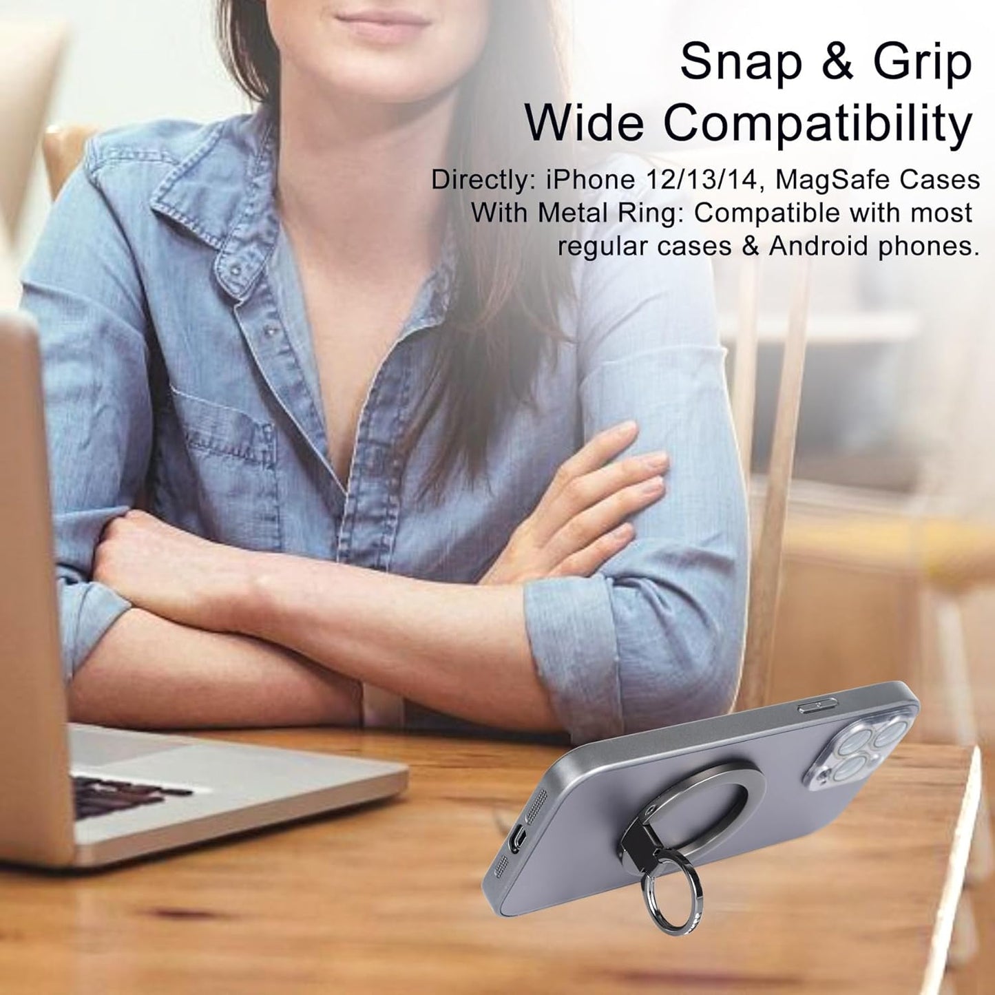 Magnetic Phone Grip for MagSafe, EI Sonador Magnet Phone Ring Holder, Removable, Compatible with iPhone 14 Plus 13 12 Pro Max Mini (Diamond Black)