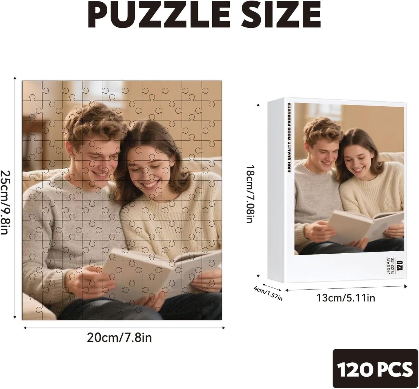 Custom Puzzles from Photos, Personalized Natural Wood Puzzle with 120/200/300/500/1000 Pieces, Customized Jigsaw Create Timeless Memories for Adults, Family, Father's Day, Lover, Pet