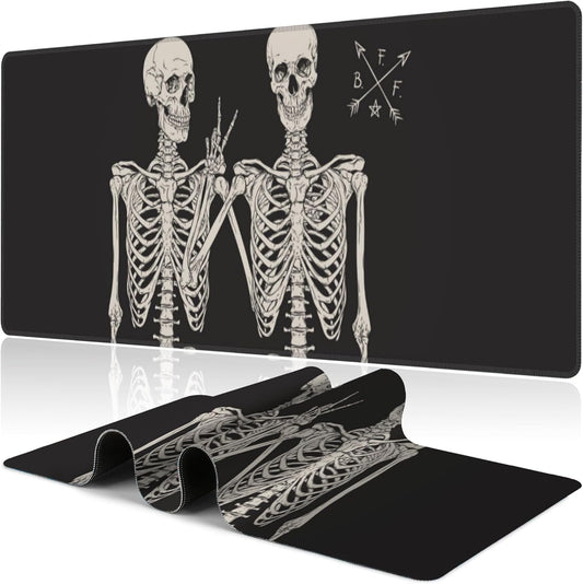 Human Skeletons Best Friends Desk Mat,Large Gothic Human Skeleton Gaming Keyboard Mouse Pad,Non-Slip Rubber Base Desk Pad Thick Stitched Edges Waterproof Mousepad Mouse Mat 31.5"x11.8"