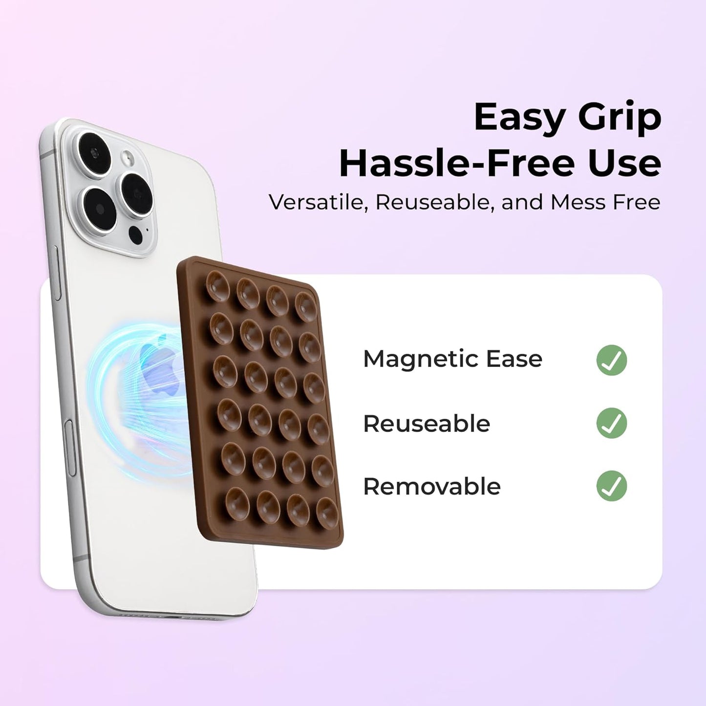 Sucky Upgraded Magnetic Suction Cell Phone Grip for MagSafe Case, Silicone Octo Cup Buddy Holder, Durable Magnet Phone Accessory for iPhone and Android (Hot Pink)