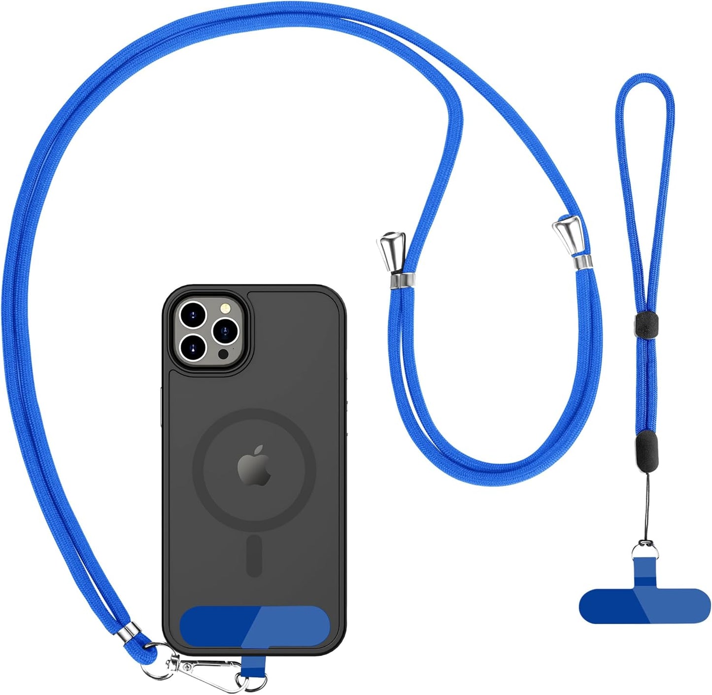 CACOE Phone Lanyard 2 Pcs-1 Pcs Adjustable Neck Strap, 1 Pcs Wrist Strap, 2 Pcs Pads, Universal Crossbody Multifuctional Cell Phone Lanyards Compatible with Most Smartphones(Dark Blue)