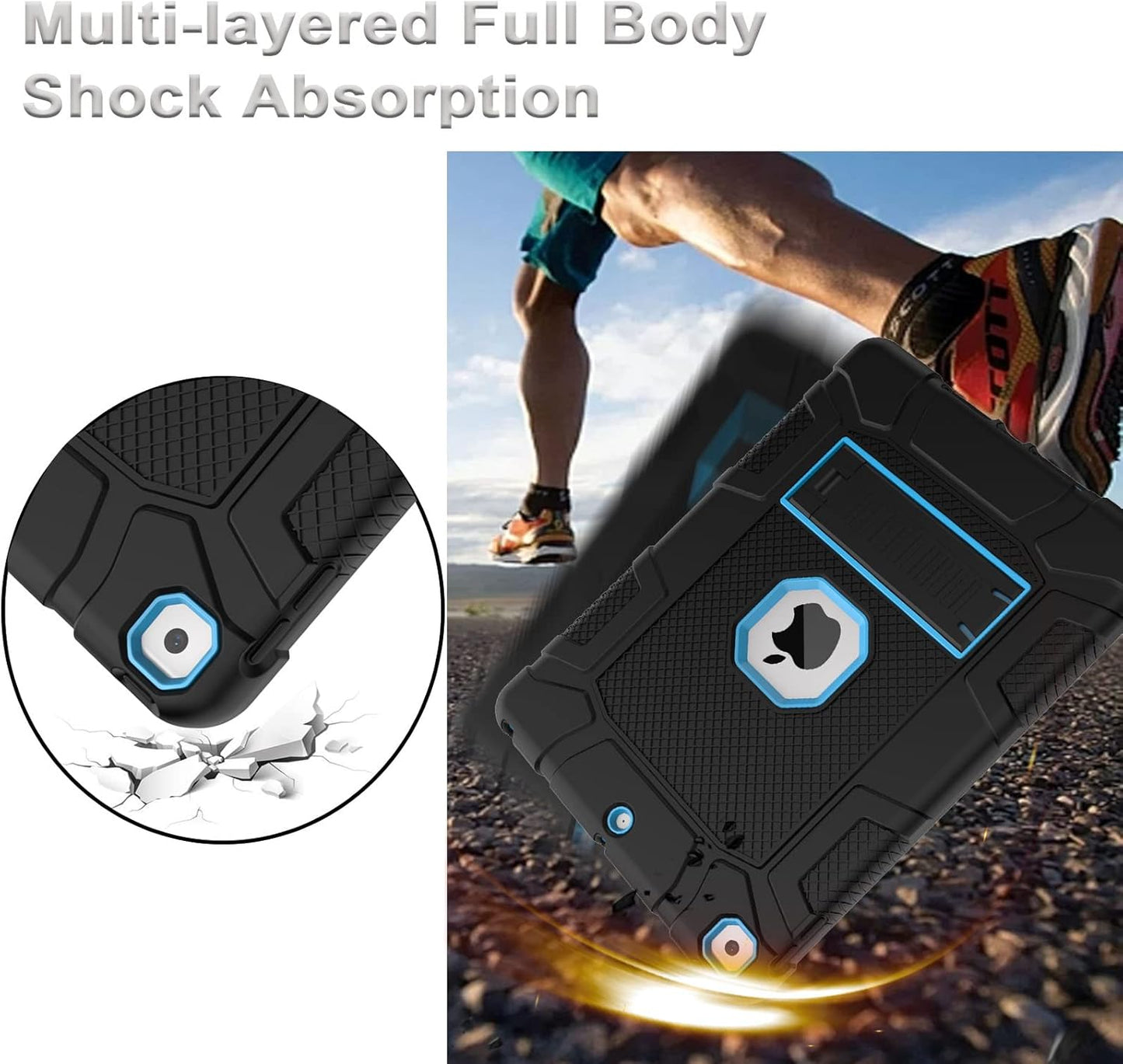 Rantice iPad 9th Generation Case, iPad 8th Generation Case, iPad 7th Generation Case, Hybrid Shockproof Rugged Drop Protection Cover with Kickstand for iPad 10.2'' 2021/2020/2019 Released(Black+Blue)