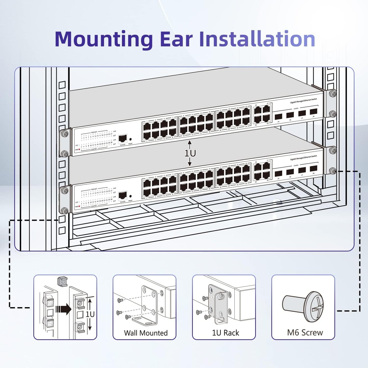 19" Rack Mount Kit for 17.3 inch Wide Switches, Compatible with Select Buffalo Tech, Dell, Cisco, D-Link, NETGEAR, Linksys and TRENDnet Products