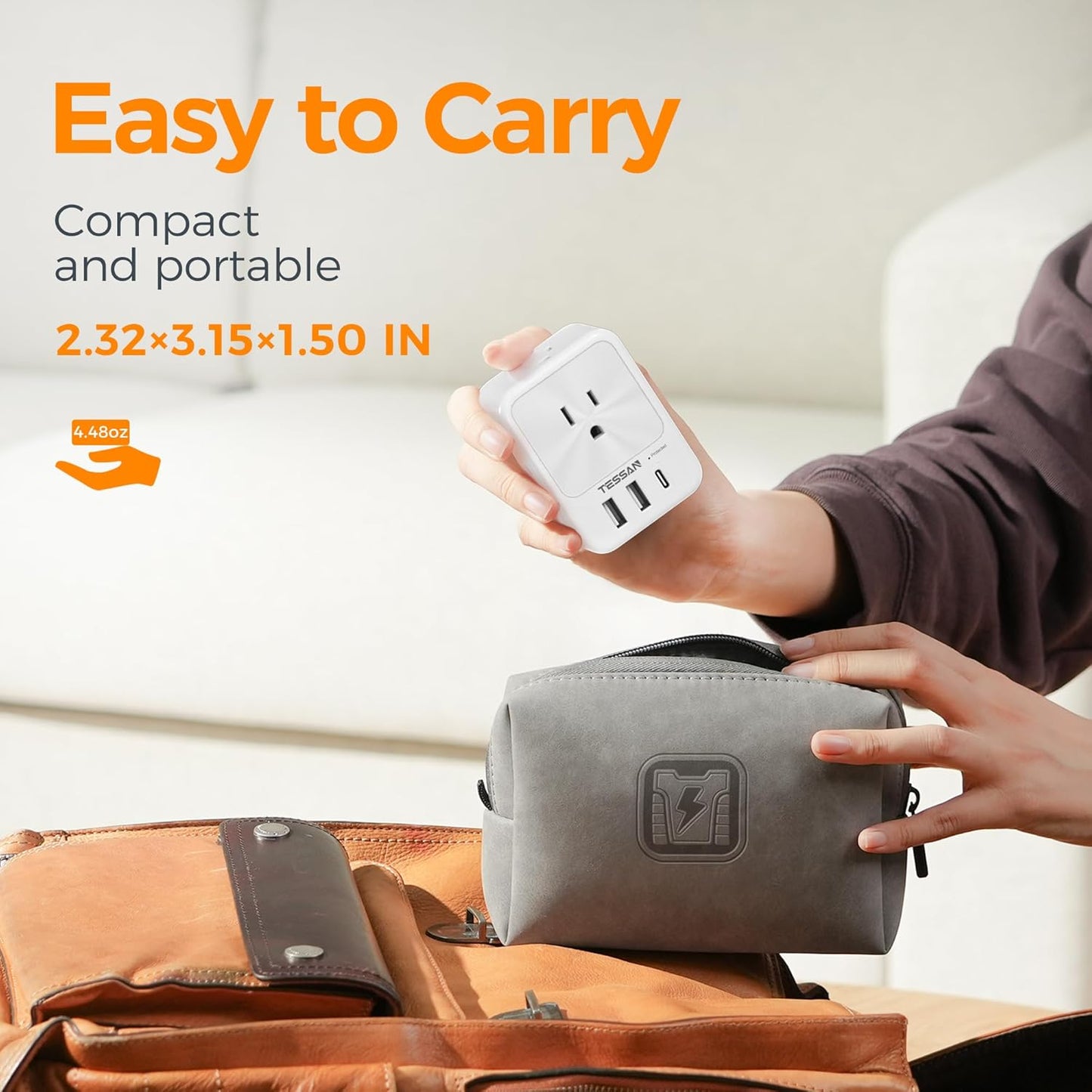 USB Charger Block, TESSAN Outlet Extender Surge Protector with USB C, 4 AC Multi Plug Wall Outlet Splitter 1875W, Electrical Plug Expander for Home Office Dorm Room Essentials, White