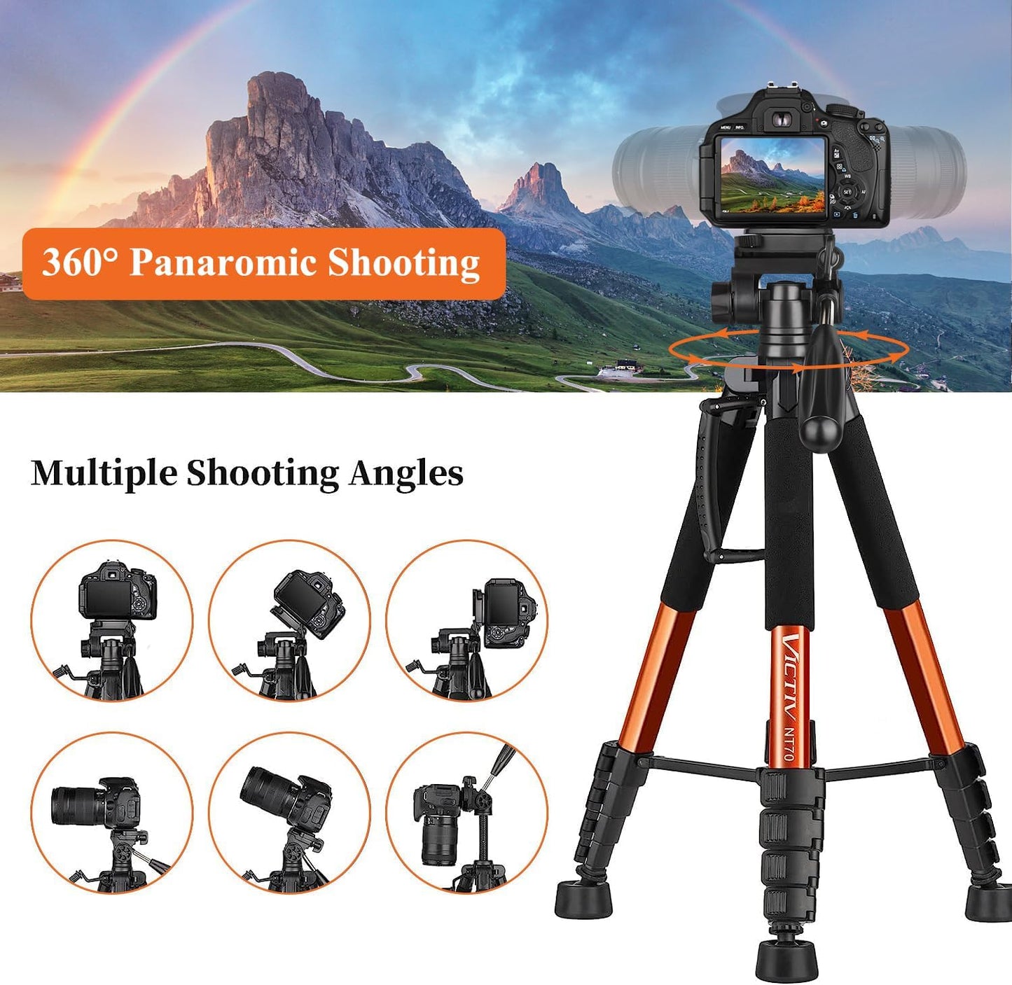 Victiv Tripod 74-Camera-Tripod for Cell Phone, Aluminum Professional Heavy Duty Camera Tripod Stand, Tripod for Camera DSLR SLR with Carry Bag, Compatible with Canon Nikon iPhone