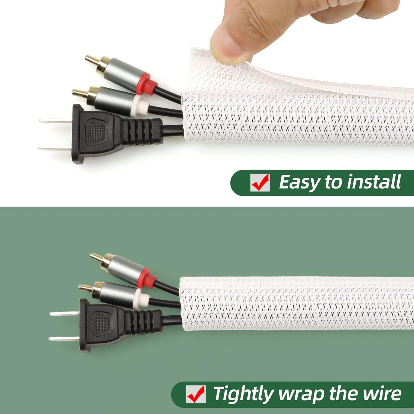 Split Wire Loom Tubing, Cable Protector Sleeve, Braided Cable Management for TV/Computer/Home Theater/Engine Bay, Cord Protectors from Pets No Chew (White, 3/8"-10ft)