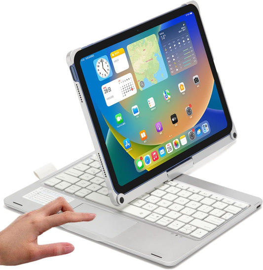 Touchpad Keyboard Case for iPad (A16) 11th Gen 2025/iPad 10th Generation 2022, Backlit Trackpad Keyboard Folio Smart 360° Rotatable Stand Cover with Pencil Holder, Silver