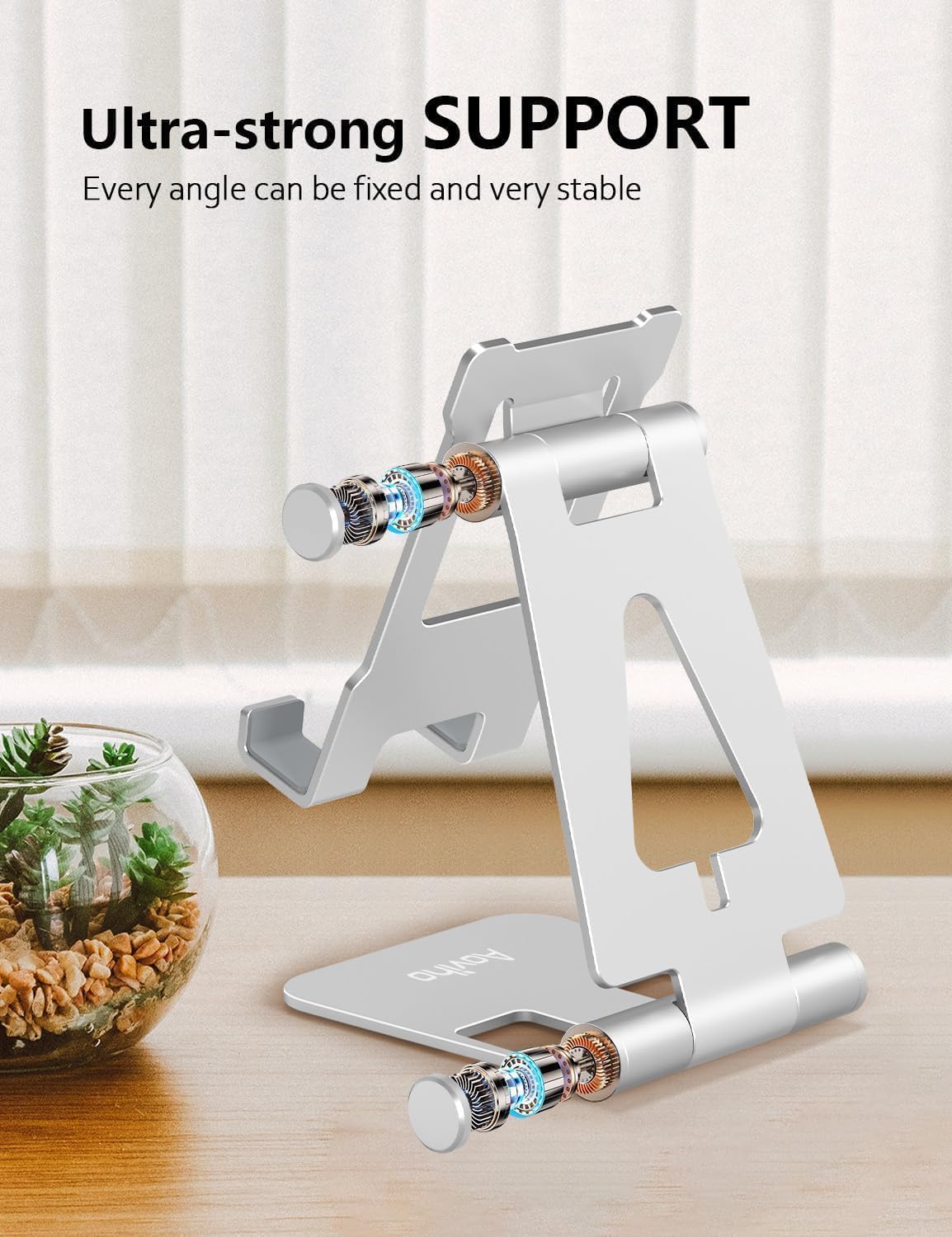 Cell Phone Stand for Desk, Adjustable Desktop Phone Holder Stand, Foldable Moblie Phone Dock for iPhone 15 14 13 12 11 Pro Xs Max Xr X 8 7 6 5 5s SE Nintendo Switch All Phones, Silver