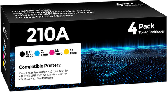 210A Toner Cartridge 4Pack Compatible with HP 210A 210X Toner Cartridge with 210A Toner Color Laser Jet Pro MFP 4301fdw 4201dw 4201dn 4301fdn 4301fdw 4301dw Printer (Black/Cyan/Magenta/Yellow)