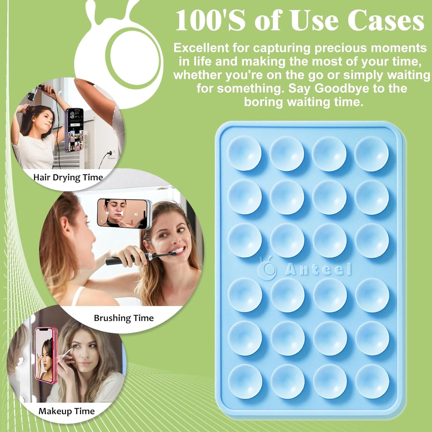 Anteel Medium-Sized Silicone Suction Phone Case Adhesive Mount, Enhanced Suction Power and Upgraded Thickened Sticky Phone Grip, Durable, Hands-Free Sticky Phone Holder, 2.28"x3.46" (TP&TP)