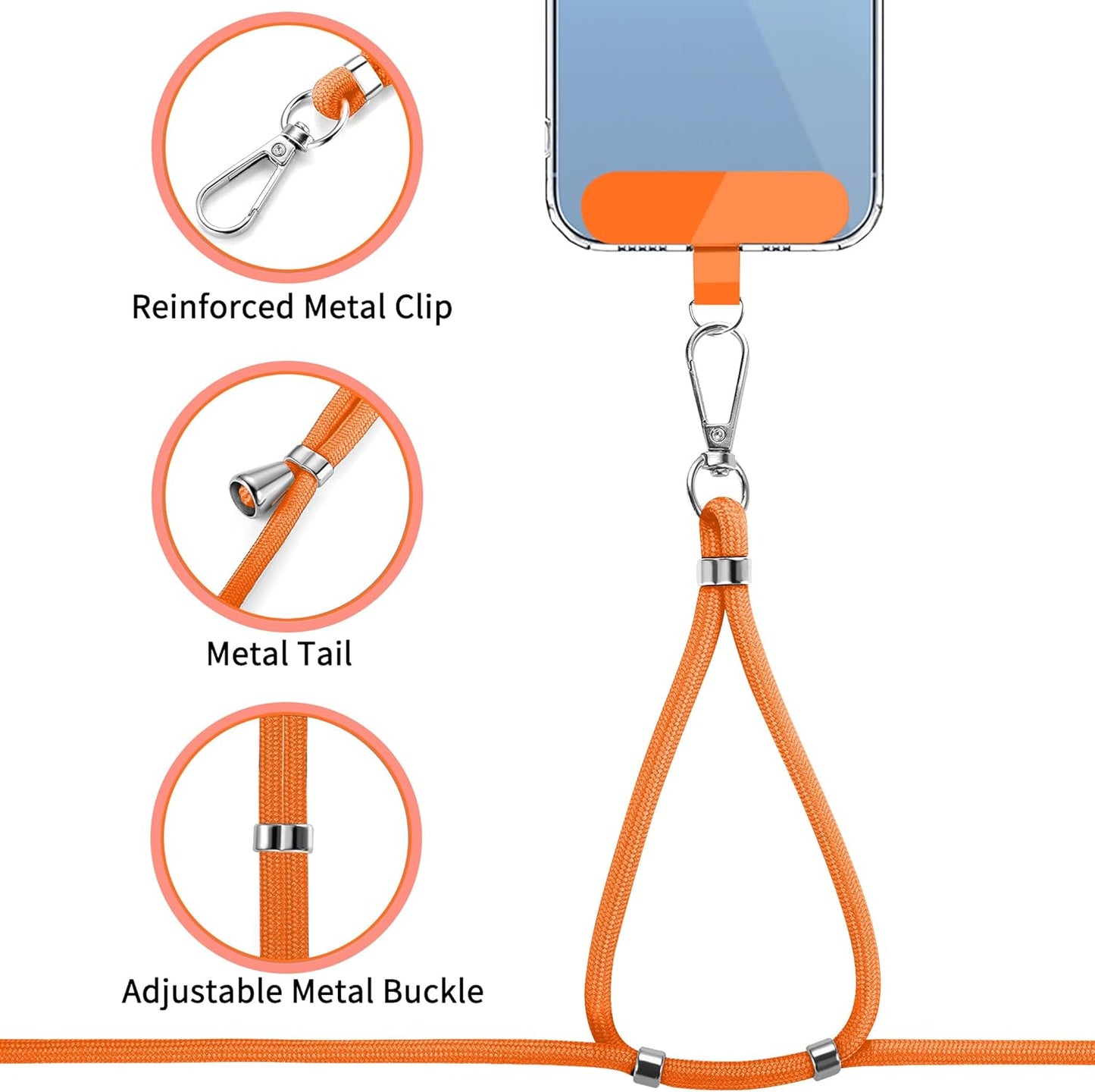 CACOE Cell Phone Lanyard Universal Crossbody Multifuctional Lanyard Compatible with Most Smartphones (Orange, 30"（Neck Strap×1）+8"（Wrist Strap×1）)