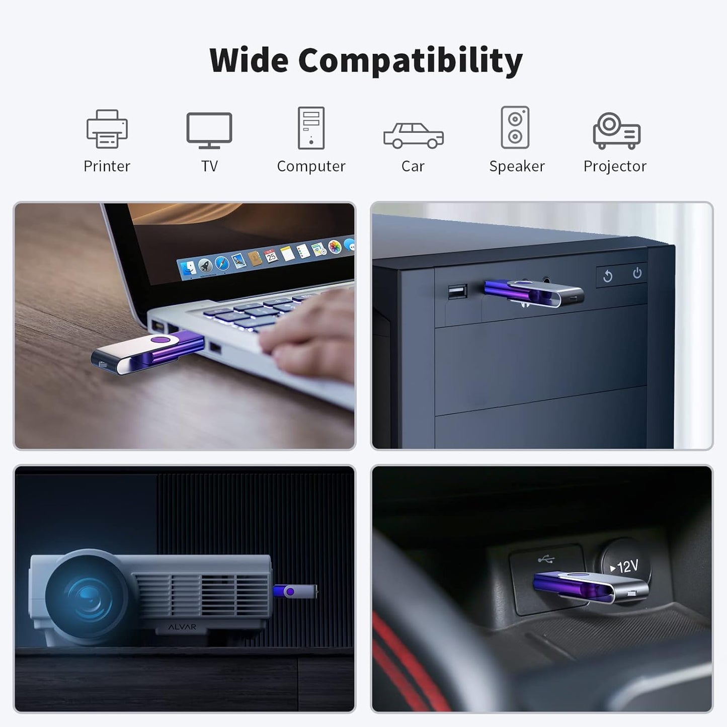 ABLAZE 128GB Flash Drive 2 Pack, USB 2.0 Thumb Drives with Lanyards Swivel USB Memory Stick 128GB（Green and Purple