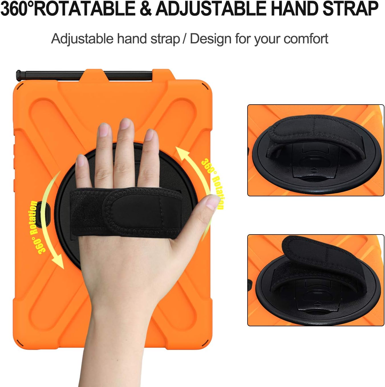 Rantice Case for Samsung Galaxy Tab Active5 PRO /Active4PRO /Active PRO 10.1, Shockproof Drop Protection Case with 360 Stand, Hand Strap & Shoulder Strap for SM-X350/X356B/T540/T547/T630/T638(Orange)