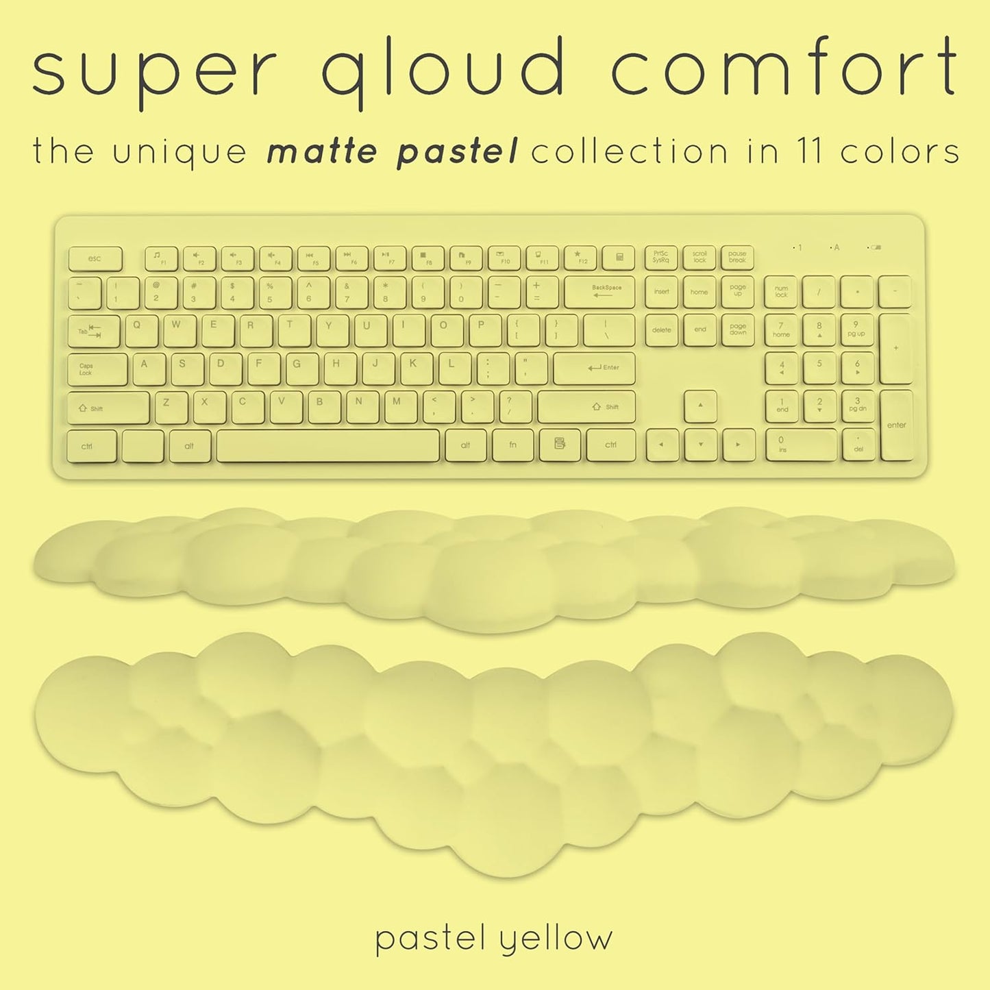 Qloud Cloud Wrist Rest Keyboard Wrist Rest for Computer Keyboard Pad, Cloud Keyboard Wrist Rest, Wrist Pad for Keyboard, Memory Foam, Non Slip Base, Comes with Mouse Pad - Yellow