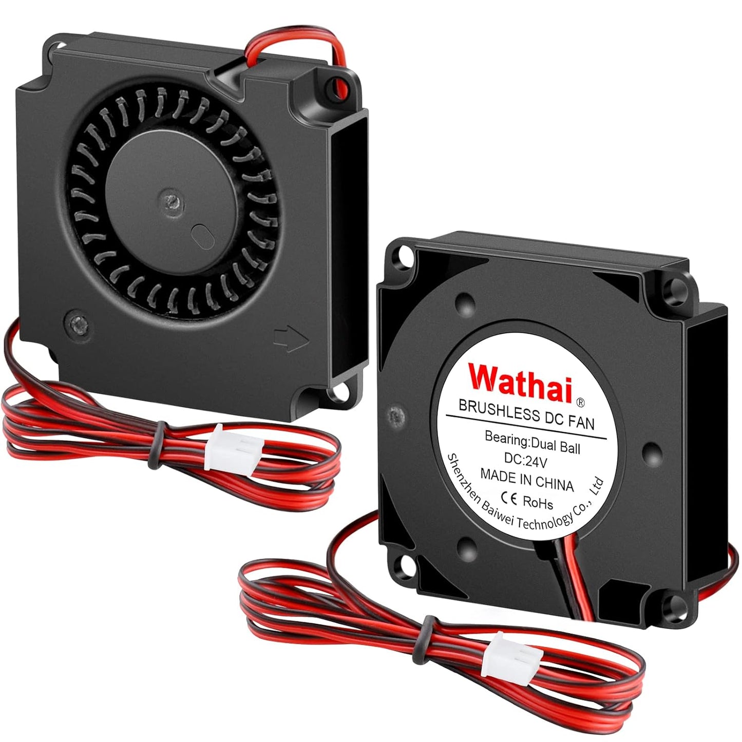 Wathai DC 4010 Blower Fan 24V Duall Ball High Speed with 1000mm/ 3.3 ft Wires 40mm x 10mm 24 Volt DC Brushless Radial Turbo Fans for Ender 3 Fan Upgrade Extruder Hot End Cooling 2 Pack