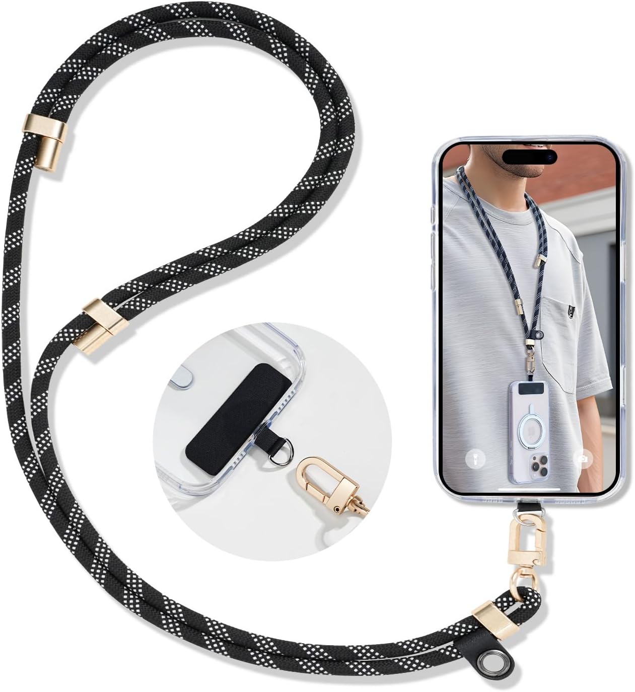 Phone Crossbody Lanyard with 2 Phone Tabs, Adjustable Anti-Theft Phone Lanyard for Most Phones, Durable Metal Buckle