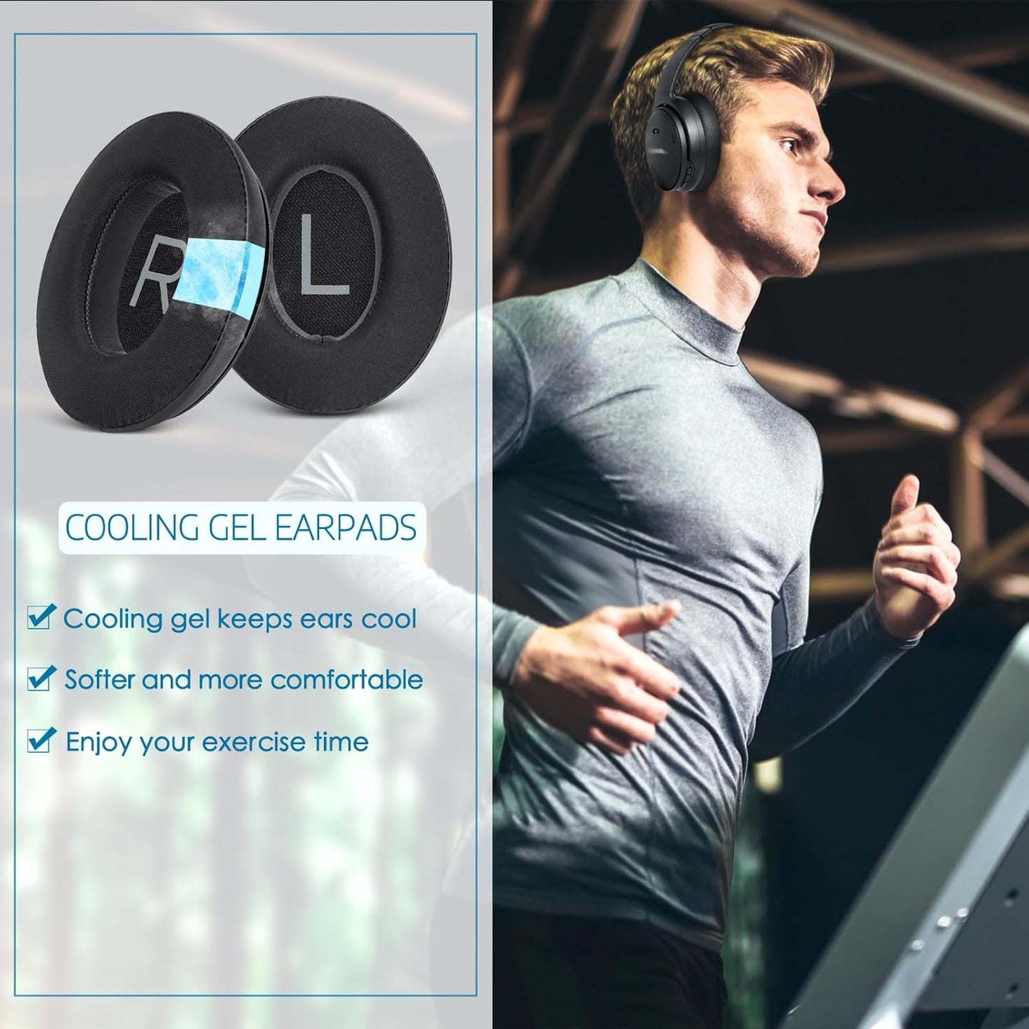 GEVO Cooling Gel Earpads Replacement for Bose QC45,Ear Pads Cushions for Bose QuietComfort 45 Headphones with Protein Leather Noise Isolation Memory Foam,Black