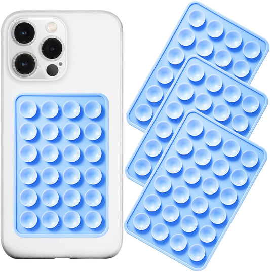 Silicone Suction Phone Case Mount 3 Pack, Silicon Adhesive Suction Cup Phone Mount, Non Slip Sticky Phone Grip for Cellphone, Strong Grip Holder for Selfies and Videos (Sky Blue)
