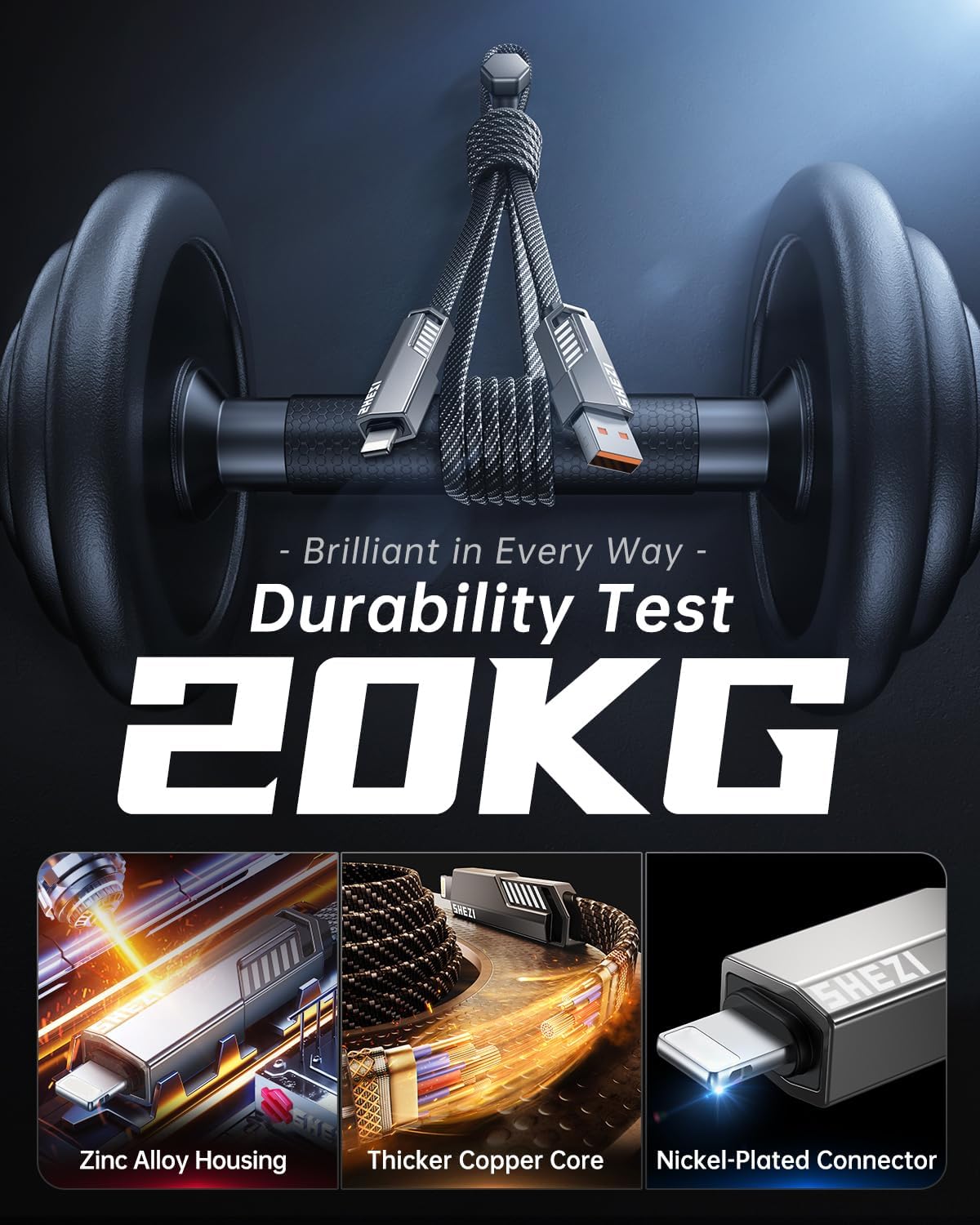 4-in-1 USB C Cable 45W 3FT Lightning Cable Fast Charging Flat Nylon Braided for iPhone iPad Charger Cord [480Mbps Data Sync] Multi Charge Cable Combo with Lightning/Type C/USB A Port