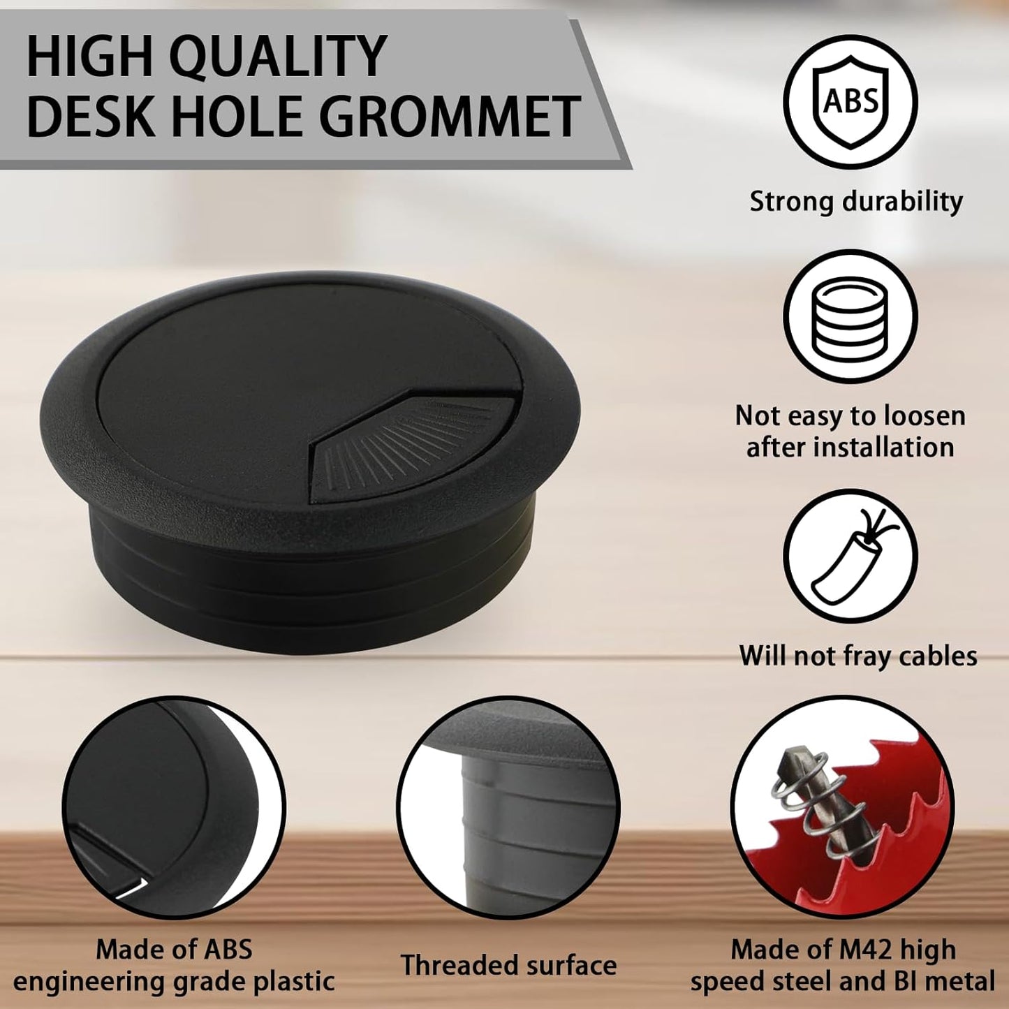 2 Inch(50mm) Desk Grommet,13 Pieces Wire Grommet, Desk Hole Cover for Cables with Hole Saw,Plastic Cable Cord Wire Hole Cover for Desk, Table,Cabinet,Countertop and Other Furniture(Black)