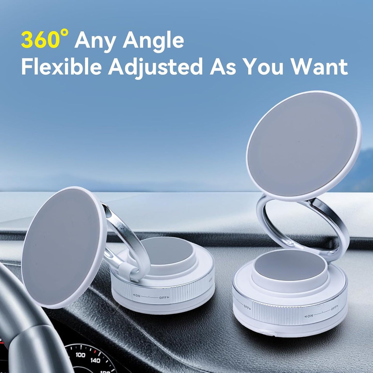 Upgraded 360° Nano Gel Vacuum Magnetic Car Phone Holder Ultra Strong Suction Magnetic Force for MagSafe, iPhone 16 Pro Max, Android - Foldable Retractable Mount for Car/Dashboard/Gym/Mirror(White)