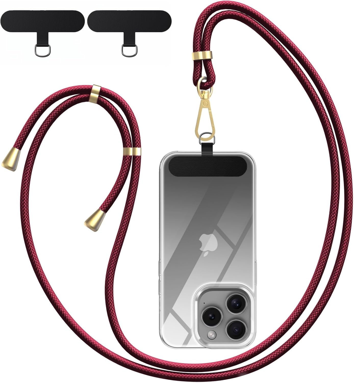 Crossbody Phone Lanyard Strap with 2 Pack Patchs, Adjustable Universal Nylon Neck Strap