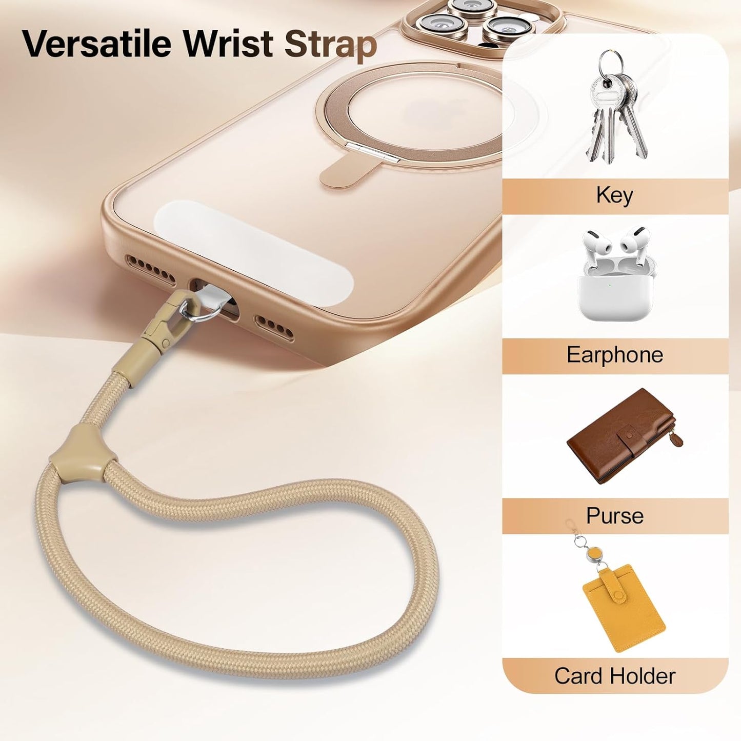 Phone Wrist Strap, Universal Adjustable Hand Wrist Strap Lanyard for iPhone 16 and Most Smartphones, Multifunctional Patch Lanyard with Phone Tether Tab for Women and Men, Camel