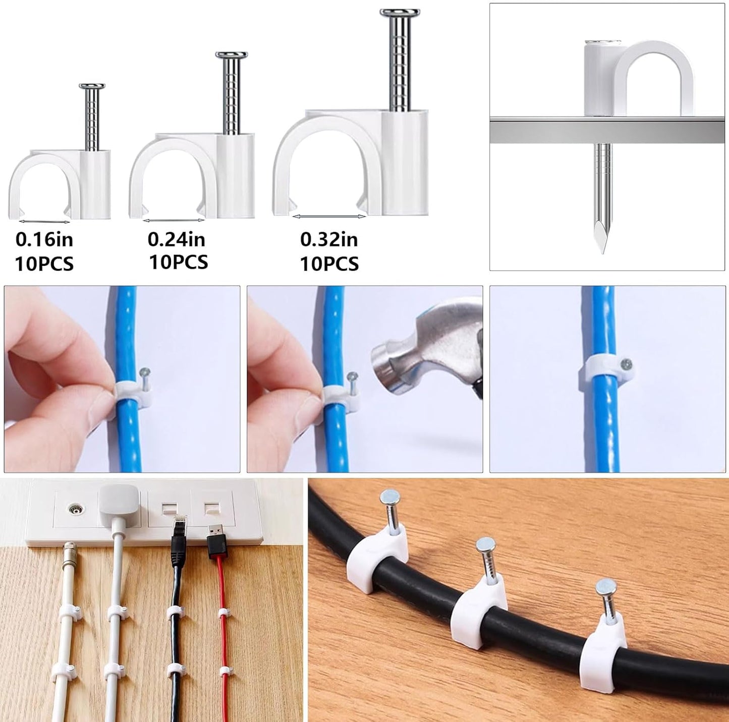 ELII 327PCS White Cable Management Kit 4 Cable Cable Sleeves, 65 Cable Clips with 13Cord Holders,20+5Roll Cable Organizer Straps,200 Fastening Cable Ties,20 Cable Zip Tie Mounts for Computer (White)