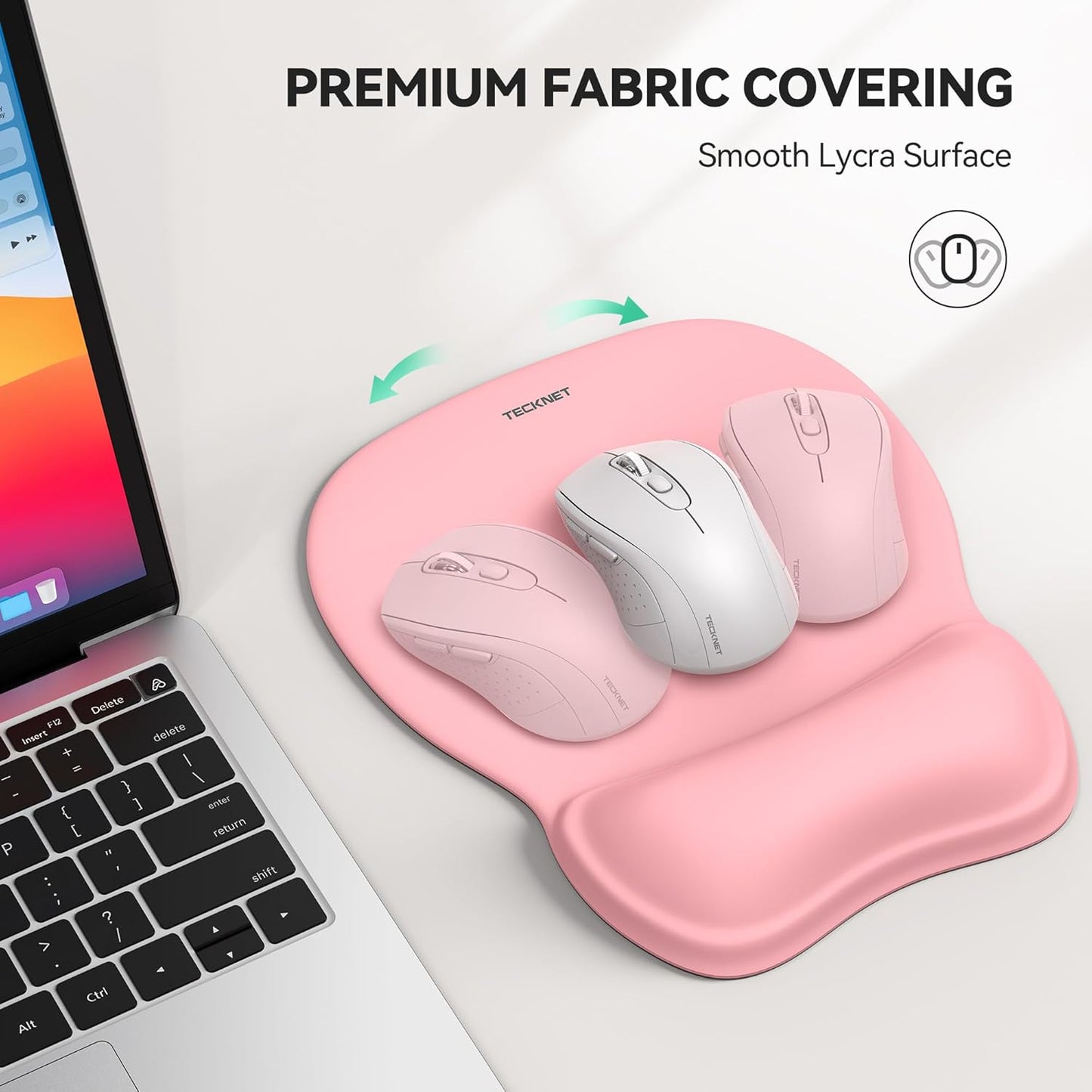 TECKNET Gel Mouse Pad with Wrist Rest, Ergonomic Office Mousepad with Wrist Support - Non-Slip & Smooth Surface Comfortable Desk Accessories Mat for Office, Gaming and Study - Pink