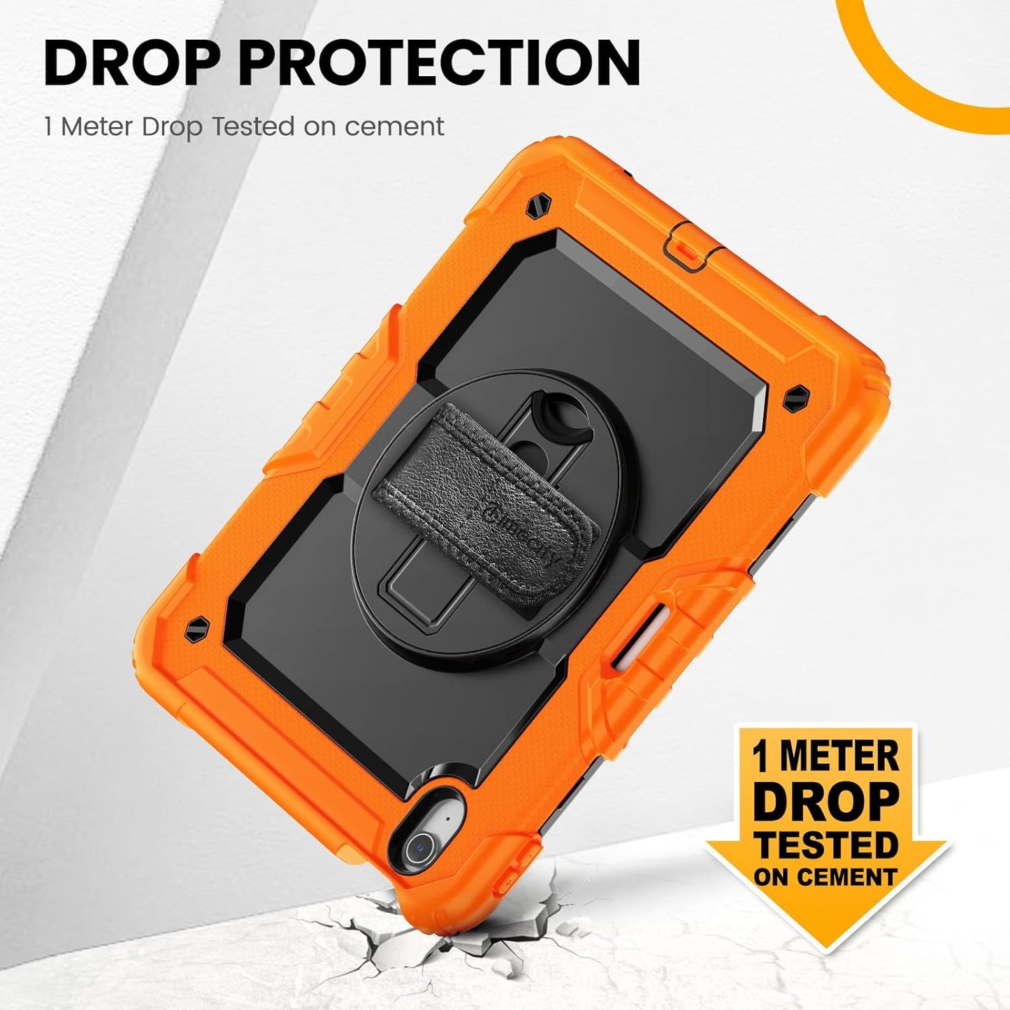 timecity Case for iPad Air 11 Inch M3/ M2 (2025/2024), 360° Rotating Stand, Pencil Holder & Wireless Charging, Shockproof with Screen Protector & Shoulder Strap - for Designers, Orange