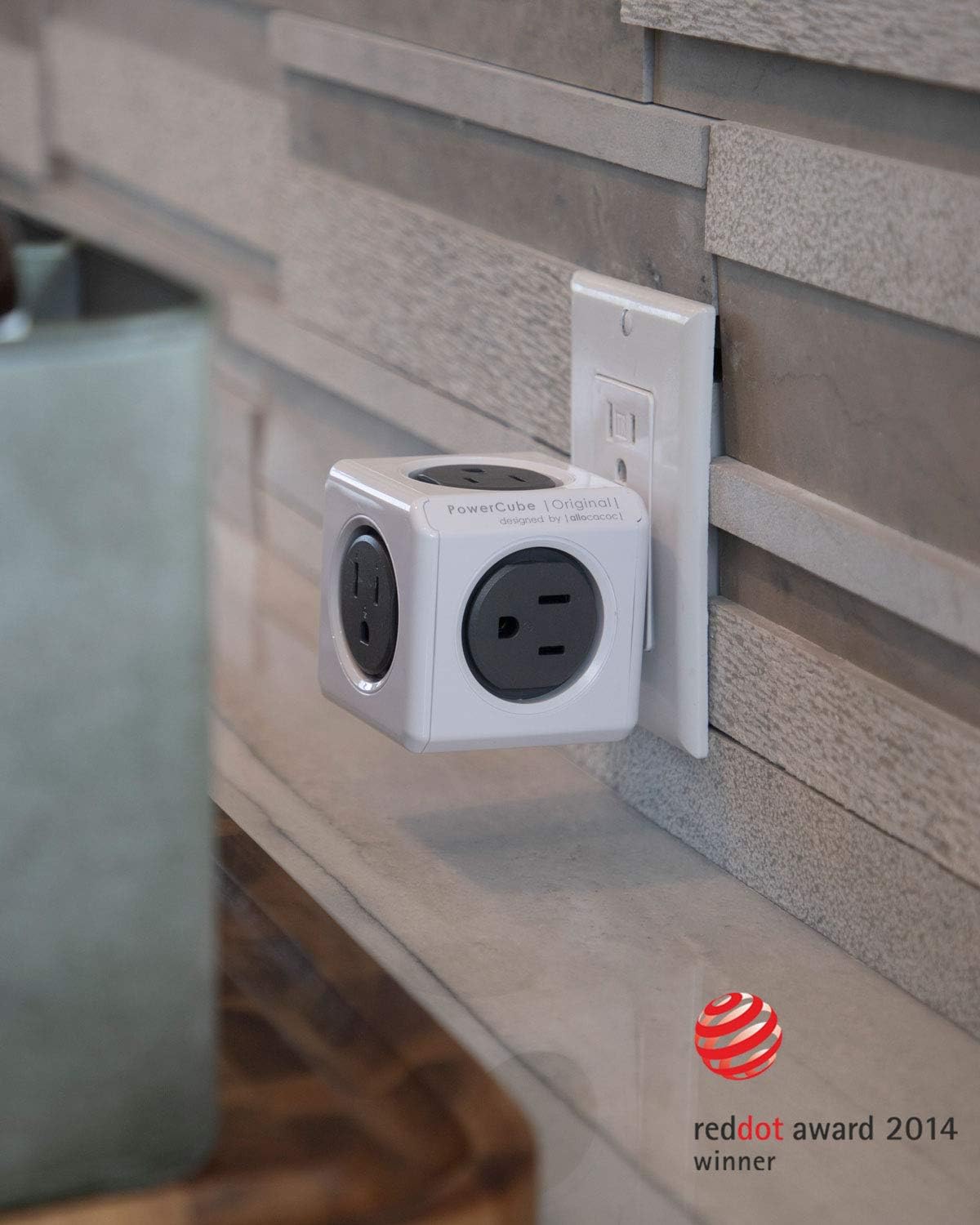 Allocacoc PowerCube Original, 5 Outlets, Wall Plug, Power Charger, Surge Protection, Compact for Travel, Home and Office, Space Saving, 1875W, 15A, 125V ETL Certified