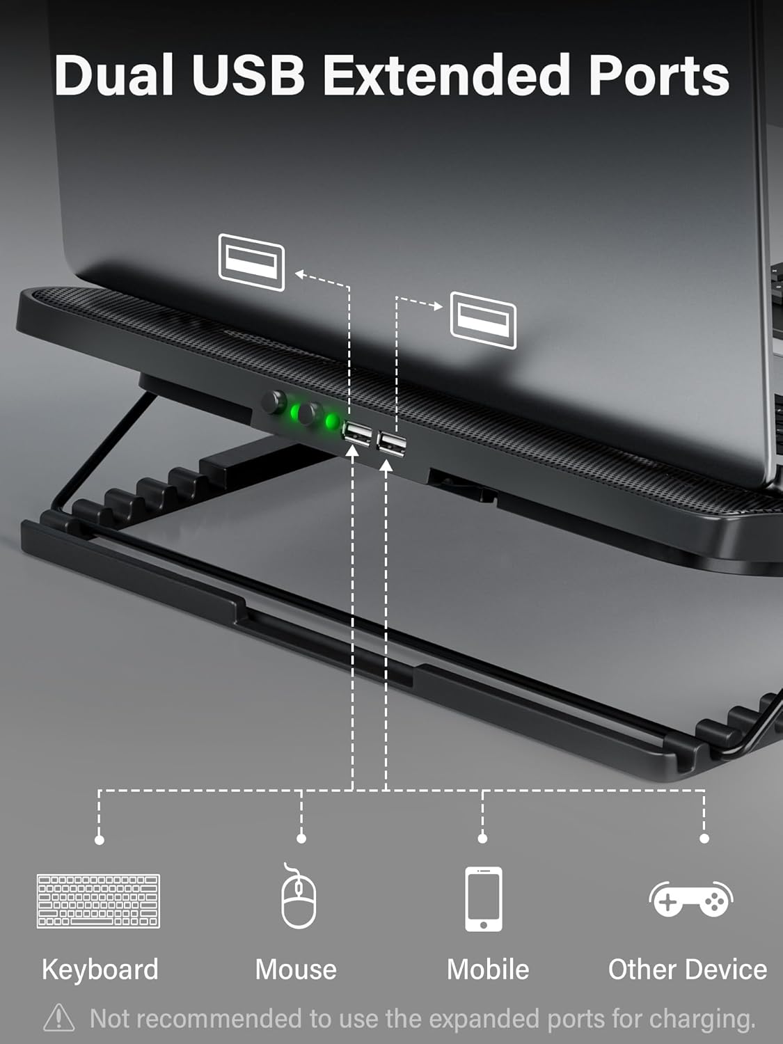 Kootek Laptop Cooling Pad, Laptop Cooler with 5 Quiet Fans for 12"-17" Computer PC Notebook Gaming Laptop Fan, Height Adjustable Laptop Cooling Stand Laptop Accessories, Green