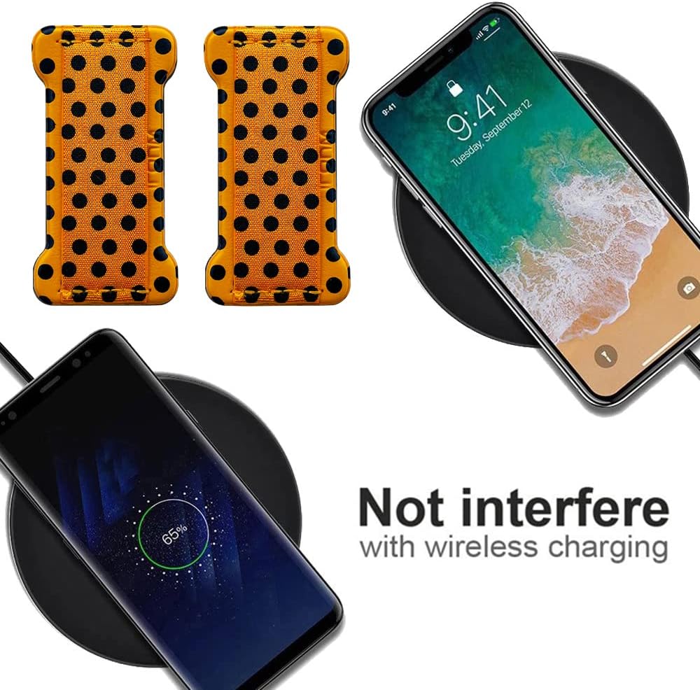Phone Grip Holder for Hand, Universal Finger Strap Phone Holder, Finger Selfie Grip Compatible with Most Smartphones (Black Polka Dots) -2Pack
