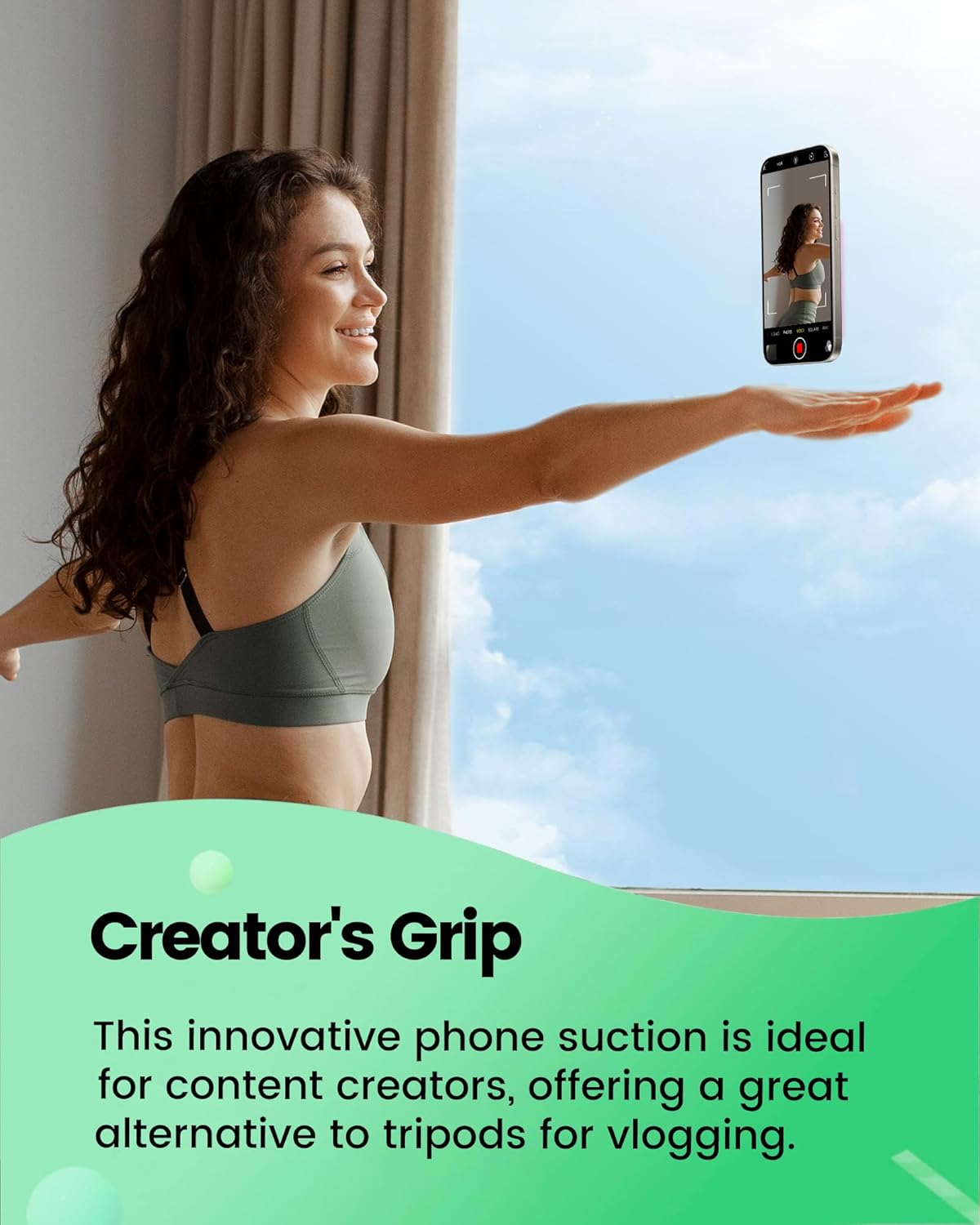 amBand Cute Preppy Stuff Silicone Suction Cup Phone Mount, Detachable Sticky Grip Holder for MagSafe Case, Easy to Use Video Accessories for Yoga/Dance/Call/Fitness, Matcha Green