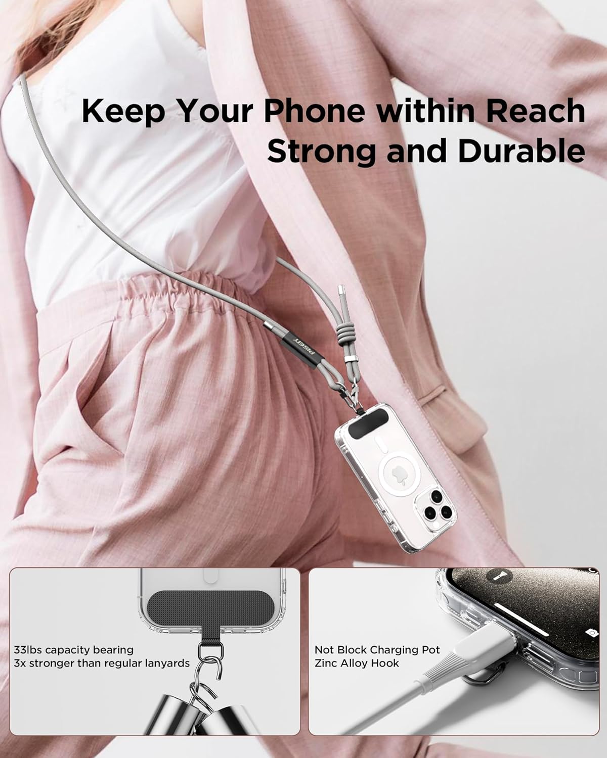 PISEN Phone Lanyard - Cell Phone Crossbody Lanyards with Adjustable Nylon Neck Strap with Lock Buckle & Phone Tether Patches