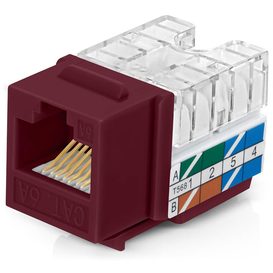 Everest 90° Angled RJ45 Cat6A Keystone Jacks 10-Pack in Red - Slim Profile Female RJ45 Connectors - Cat 6A Keystone Jack - Compatible with 90° Angled Speed Termination Tool - easyJACK (B094WB91H3)