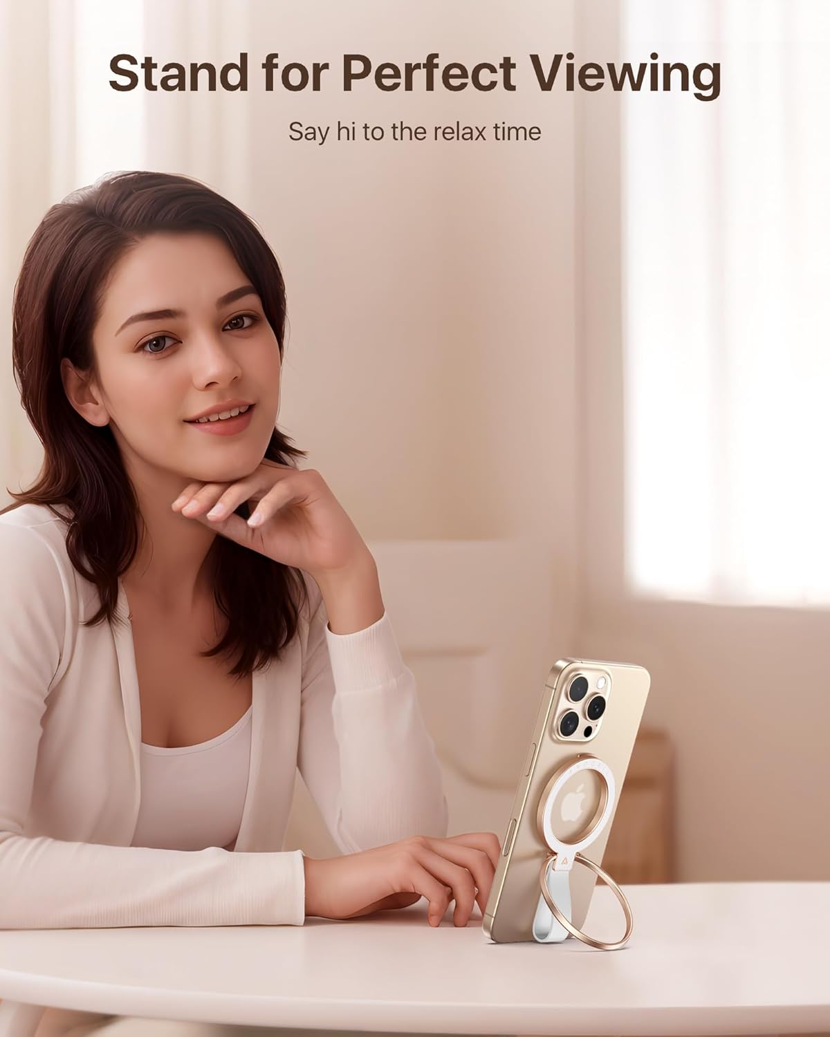 andobil [2025 Unrivaled Stability] Magnetic Phone Grip Holder for MagSafe Ring Stand Holder Kickstand Compatible with MagSafe Accessories for iPhone 16 Pro Max Plus iPhone15/14/13/12&Android,Rosegold